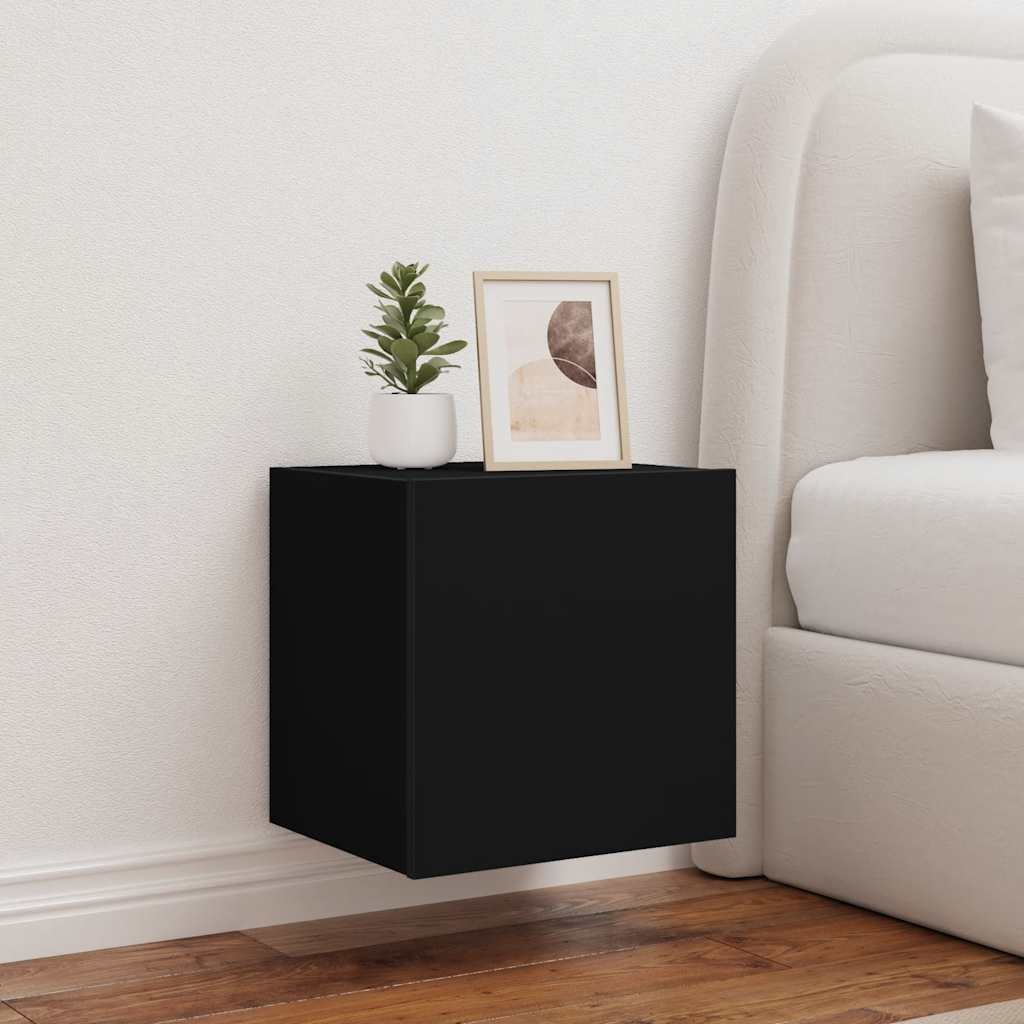 Walplus 2 Piece Engineered Wood LED TV Wall Cabinet - Black - 40.5 x 35 x 40 cm