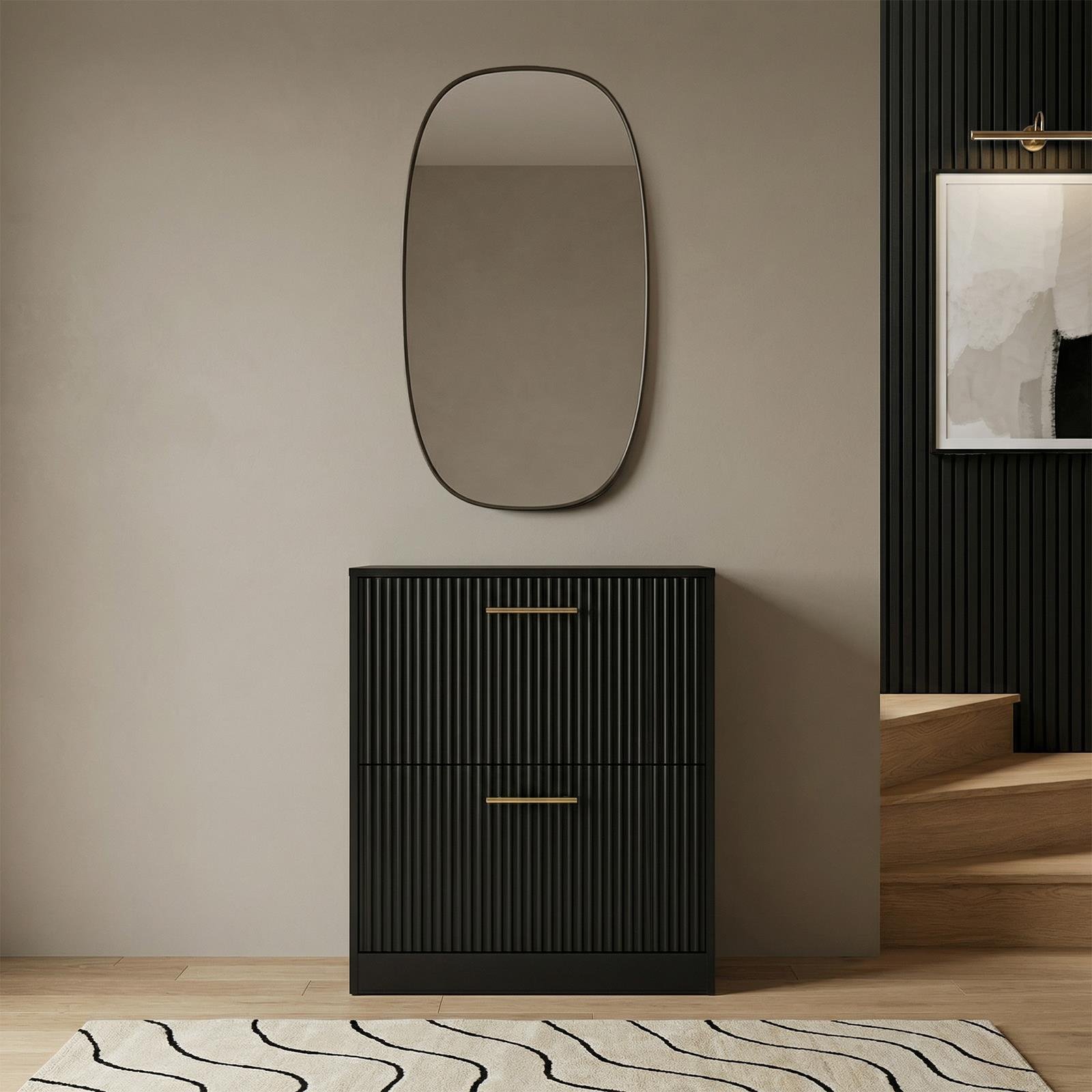 OHS Ribbed 2-Drawer Shoe Cabinet - Black