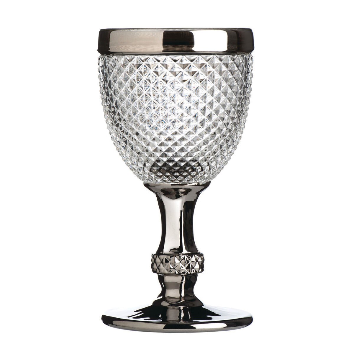 Orsina Pyramid Diamond Finish Wine Glass – Silver & Clear