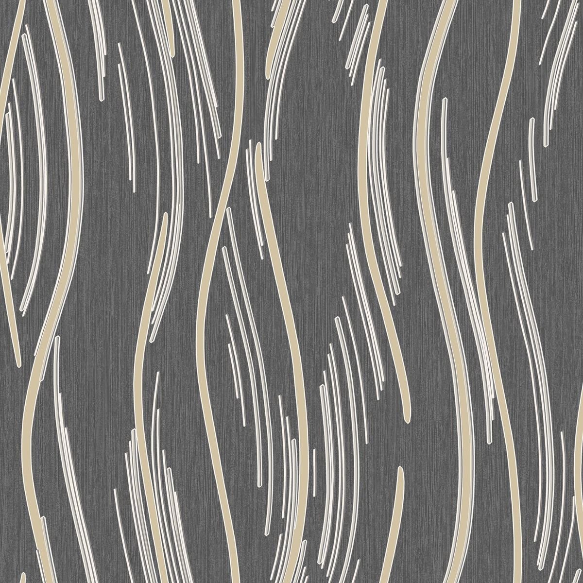 World Of Wallpaper Shimmer Wave Textured Wallpaper - Black & Gold