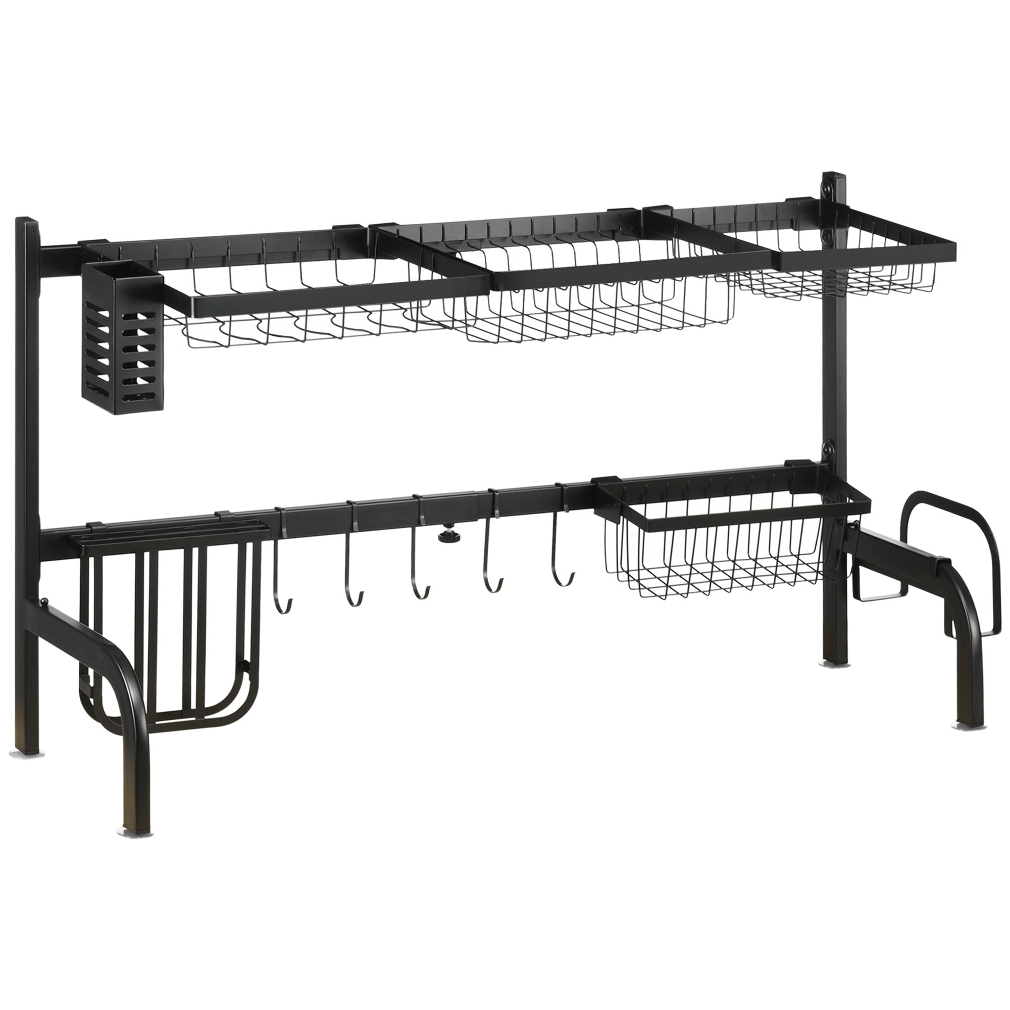 HOMCOM 2 Tier Adjustable 51-93cm Steel Dish Drainer – Black