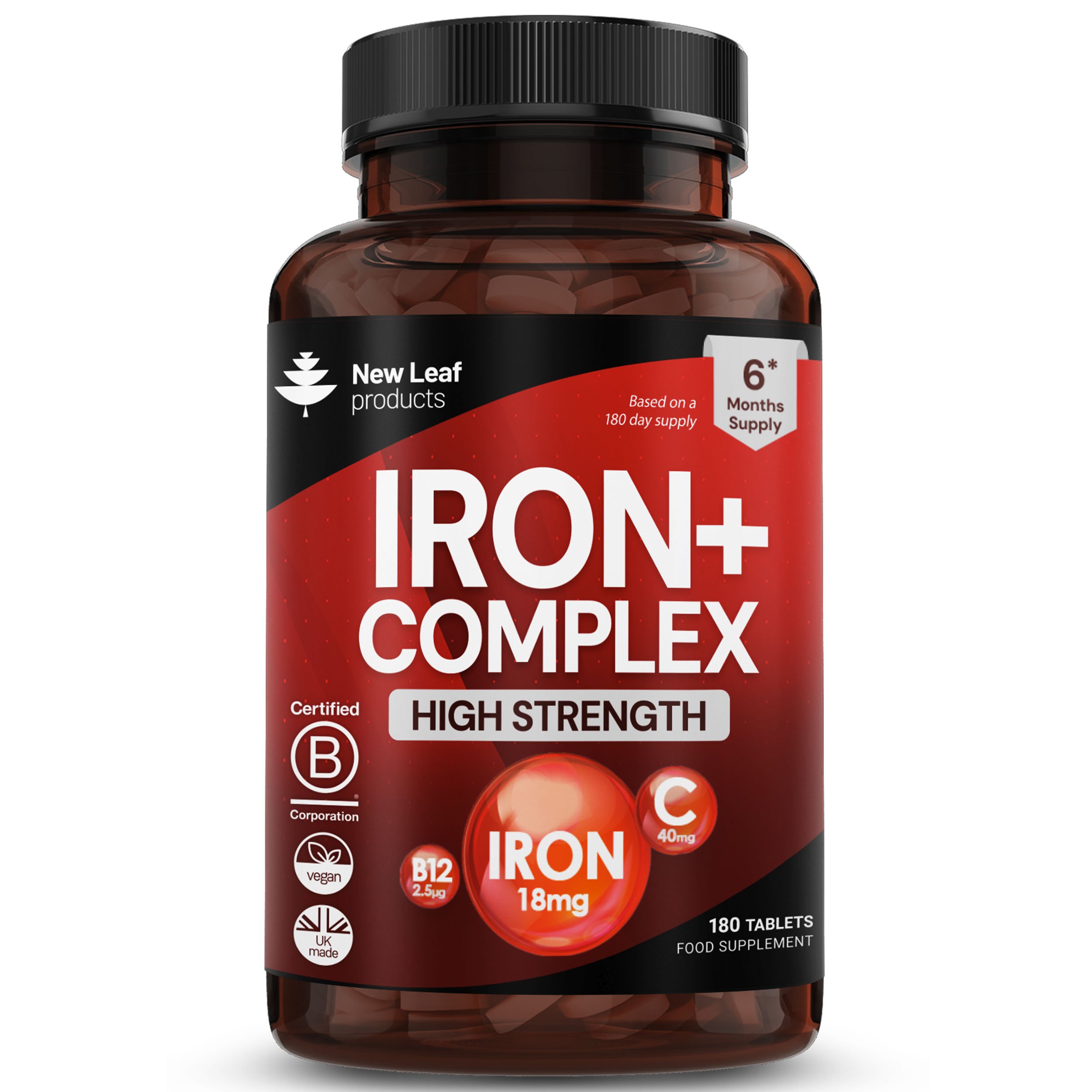 New Leaf Iron Complex with Vitamin C & B12 - 180 Tablets