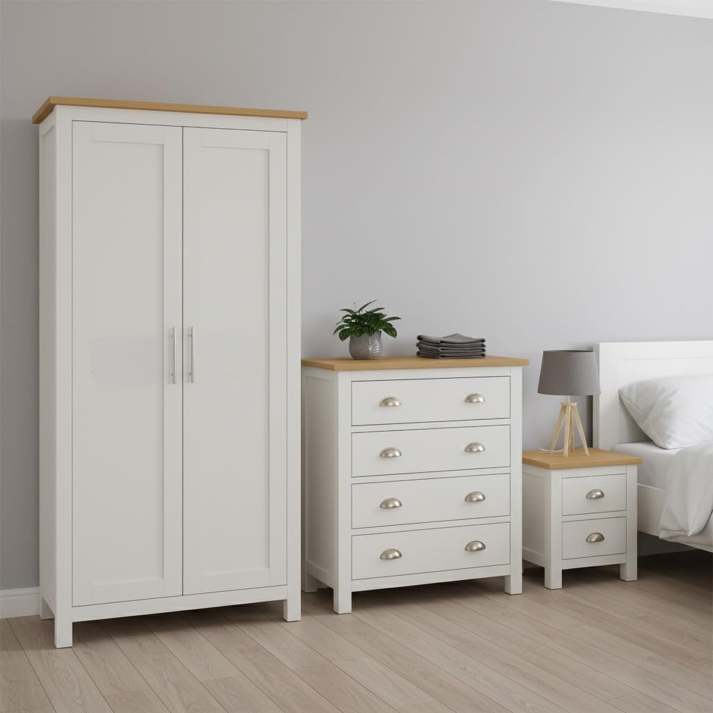 Home Treats Berlin Bedroom Furniture Set 3 Piece - White & Pine