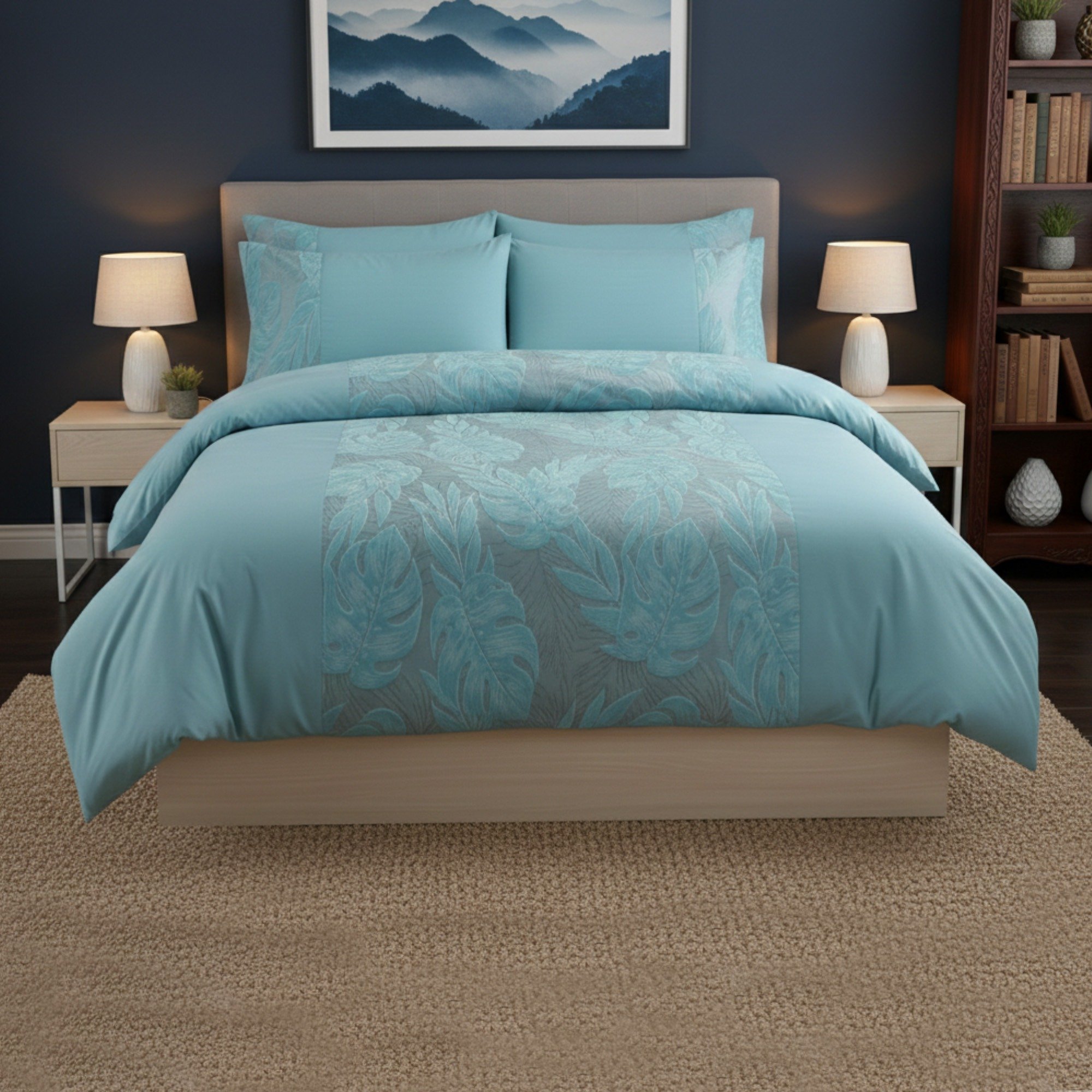 Snug City Velvet Leaf Duvet Cover Bedding Set - Single - Duck Egg Blue