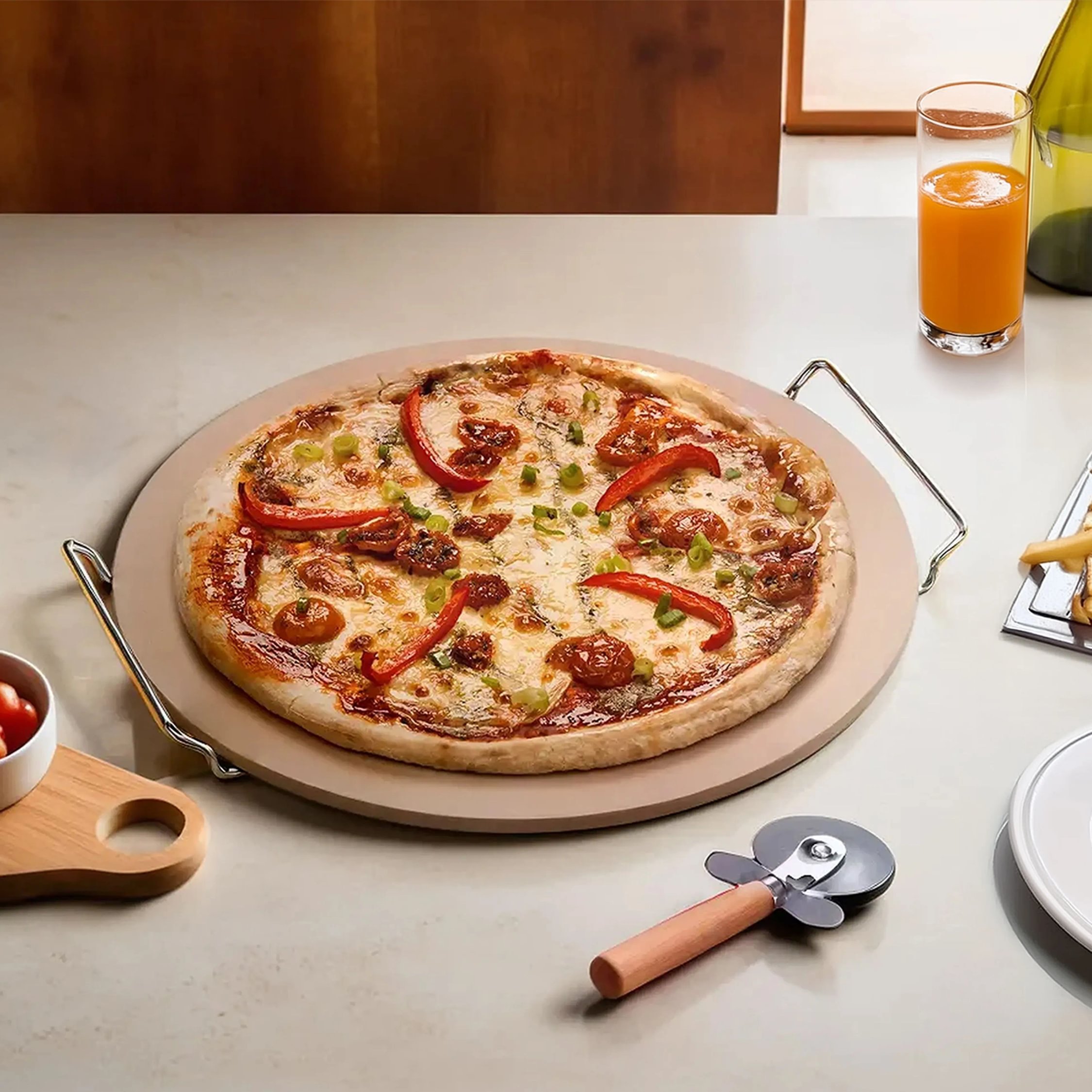 Orsina Pizza Stone And Cutter Small Set - Natural