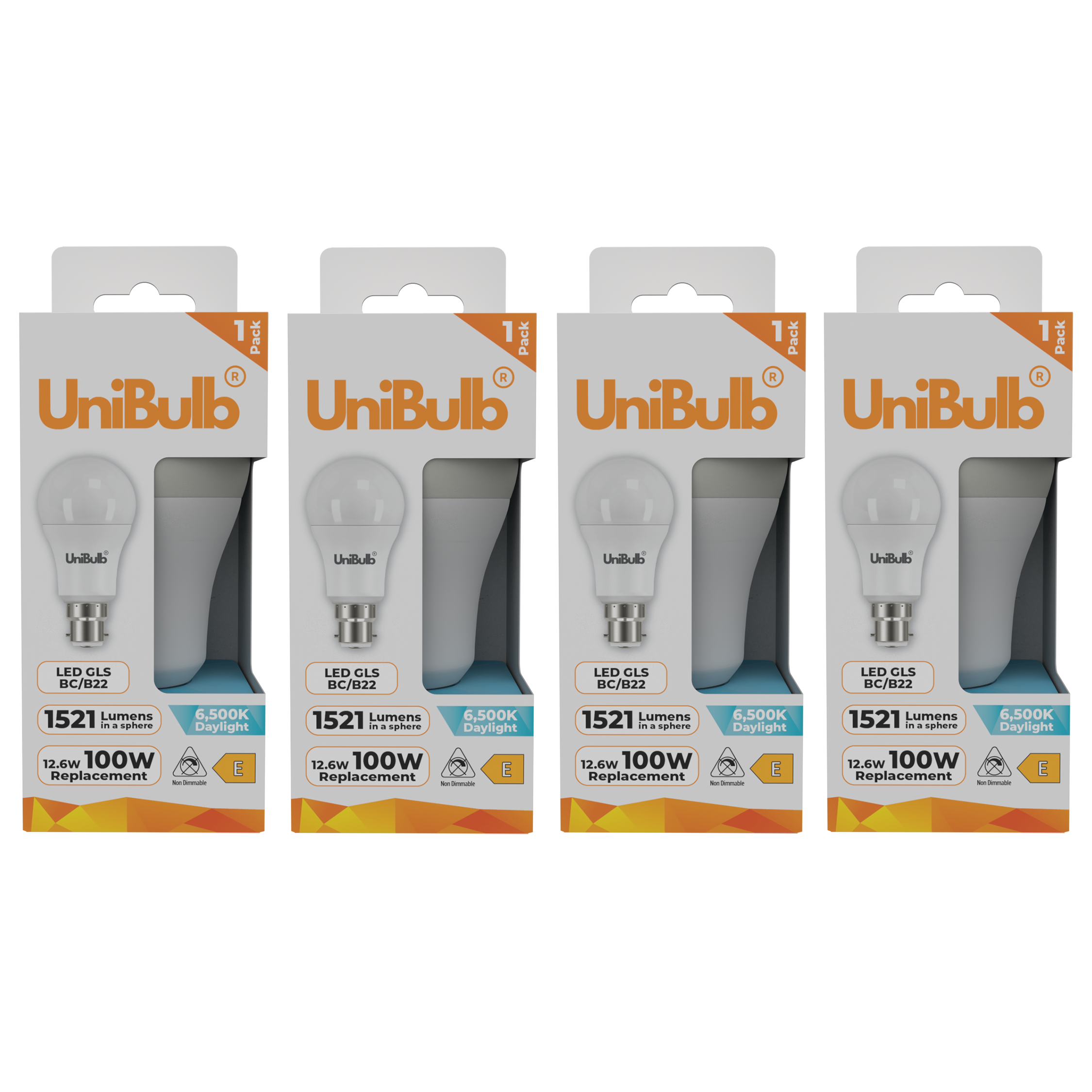 UniBulb 12.6W LED Daylight GLS B22 Light Bulb - Pack of 4