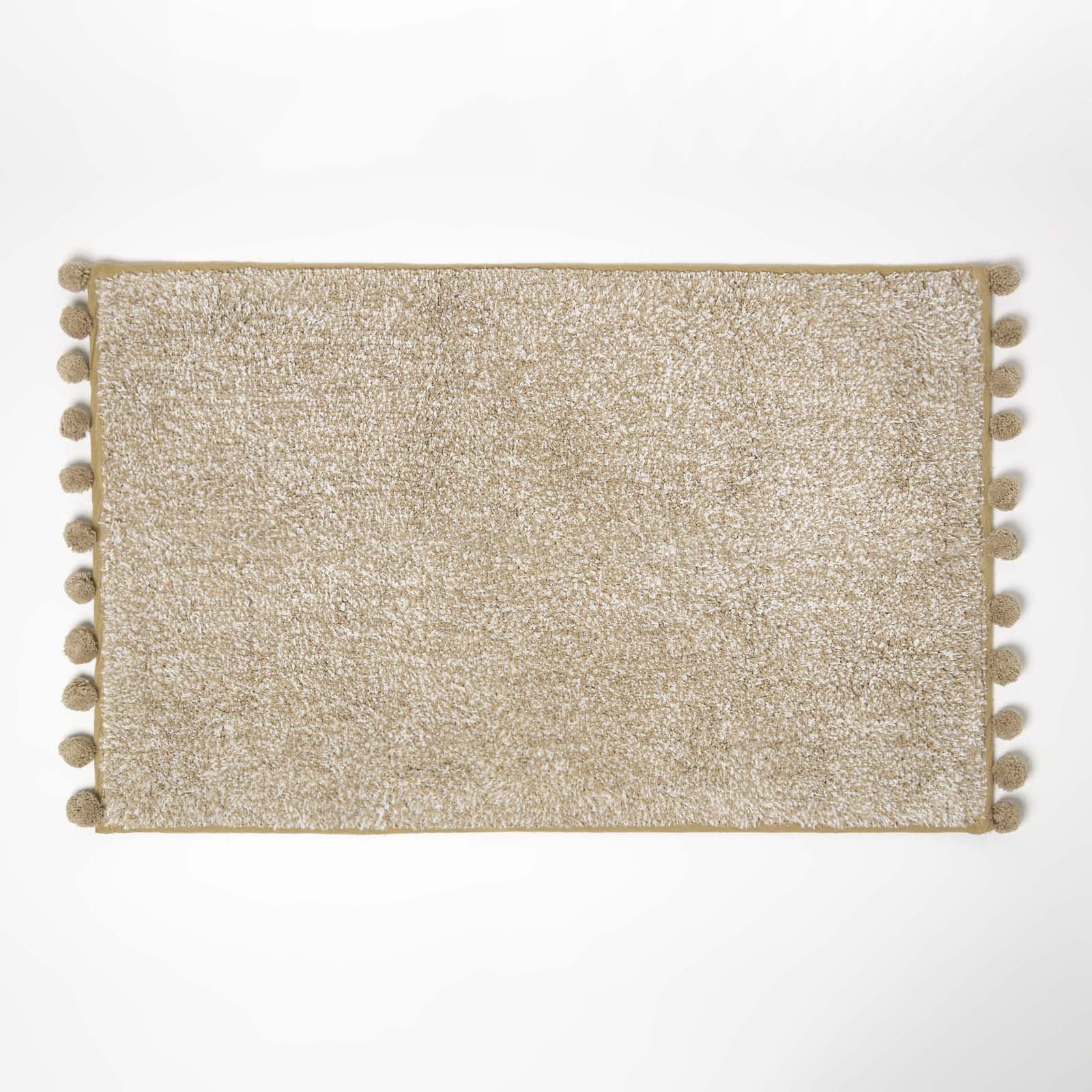 Homescapes Tufted Cotton Bath Mat with Pom Pom Edges - Natural