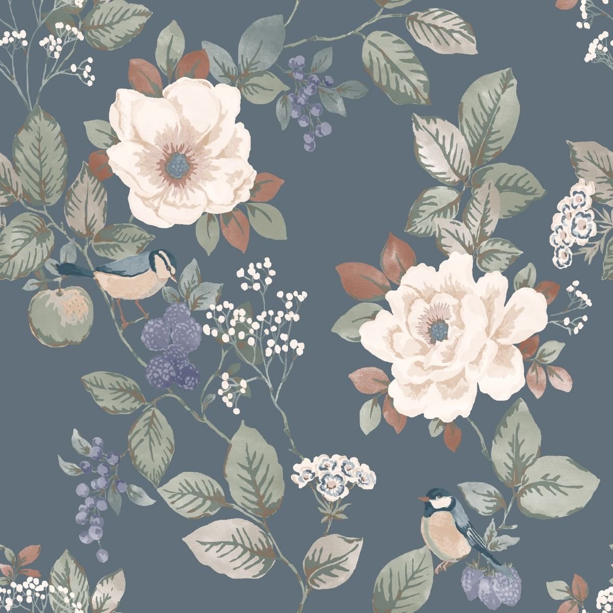 Belgravia Bramble Floral Wallpaper - Blue