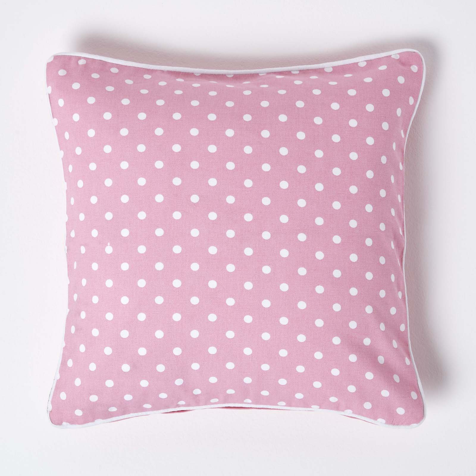 Homescapes Pink Cotton Polka Dots Cushion Cover - 45 x 45 cm