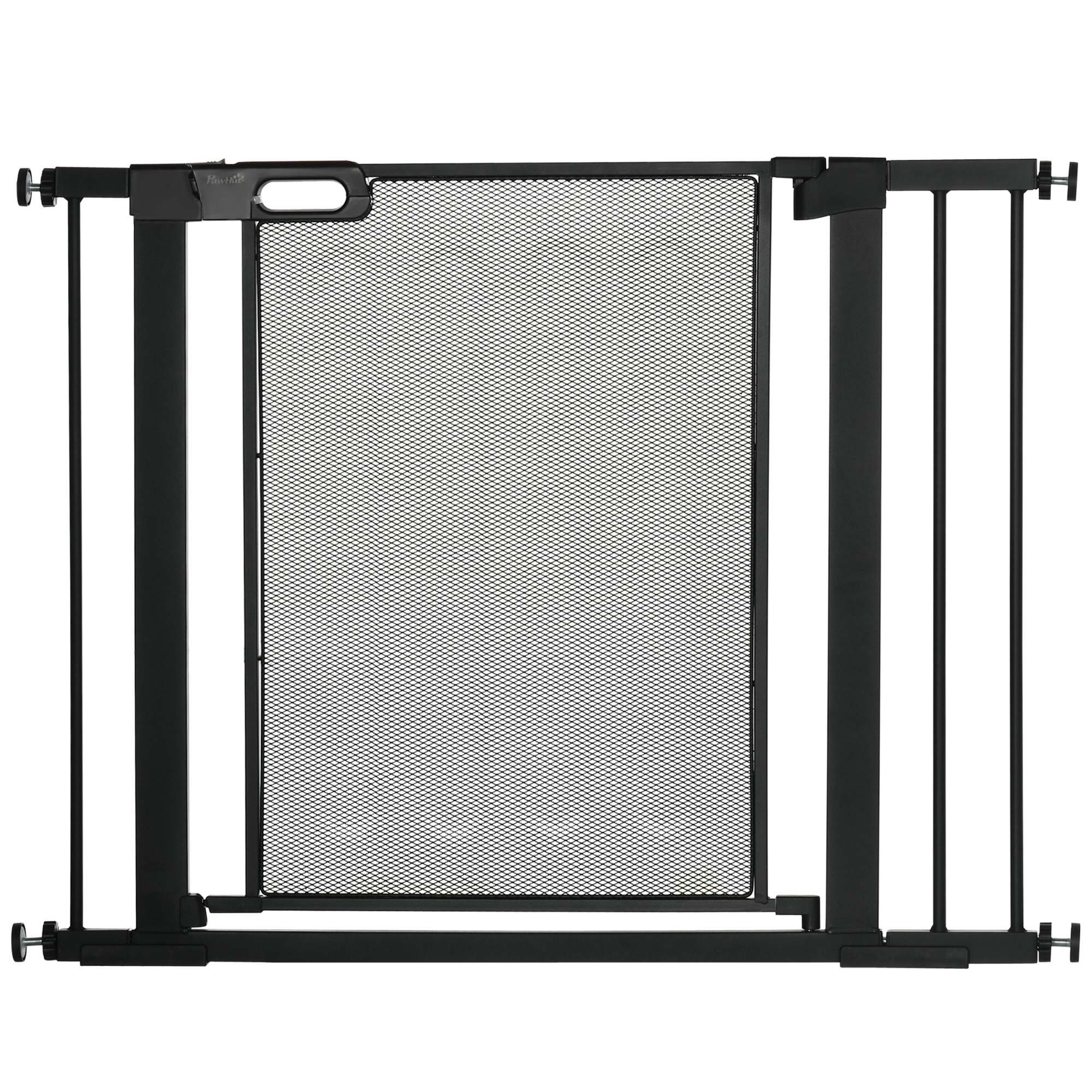 PawHut Pressure Auto Closing Double Locking Pet Safety Gate - 75-103cm - Black