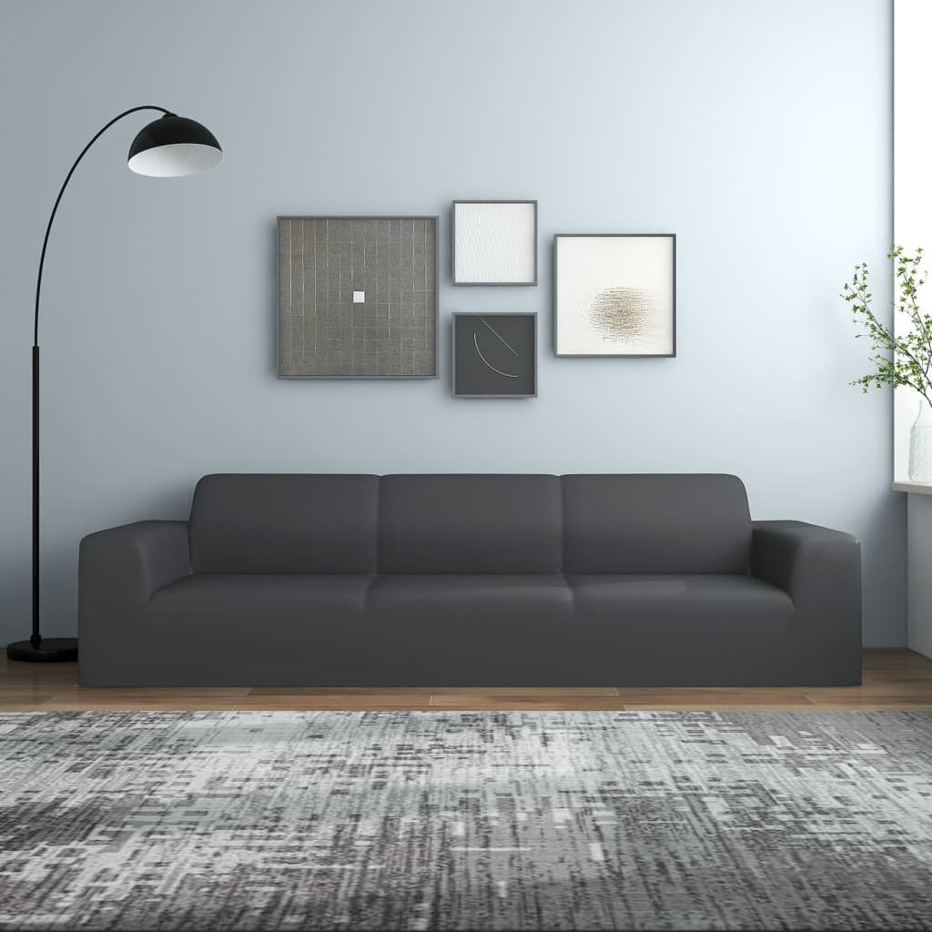 Walplus Polyester 4-Seater Stretch Couch Slipcover Jersey - Anthracite