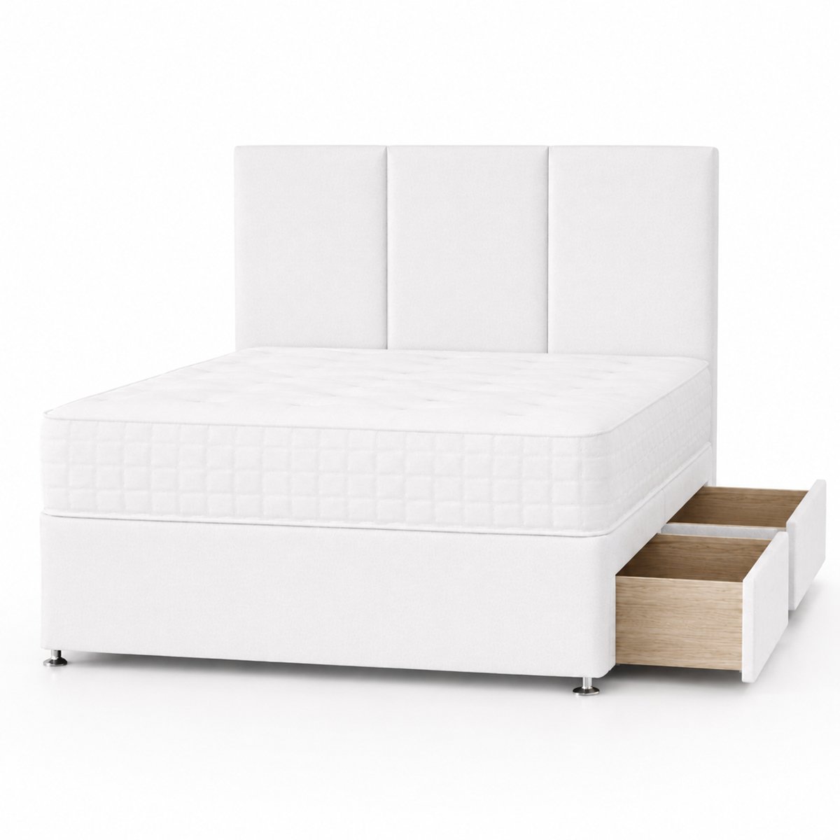 Comfy Deluxe 3ft Single 2 Drawer Plush Velvet Divan Bed Set - White