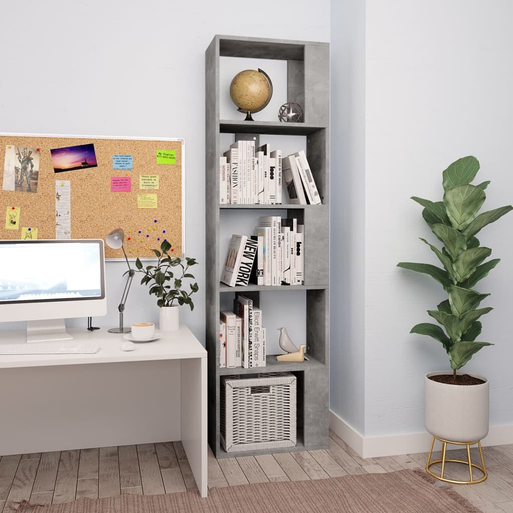 Walplus Engineered Wood Book Cabinet - Stone Grey - 45 x 24 x 159 cm
