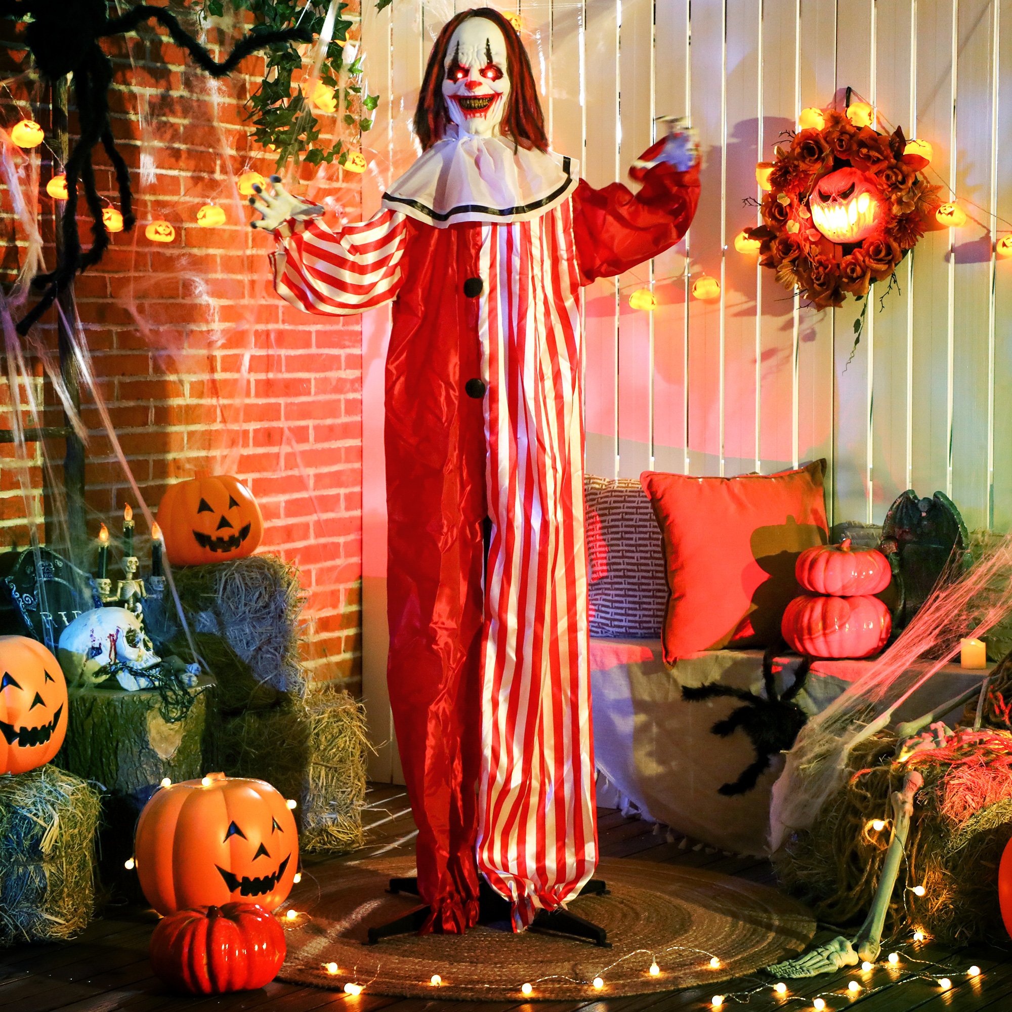 Outsunny 5.4ft Animated Halloween Talking Circus Clown Decoration-Red