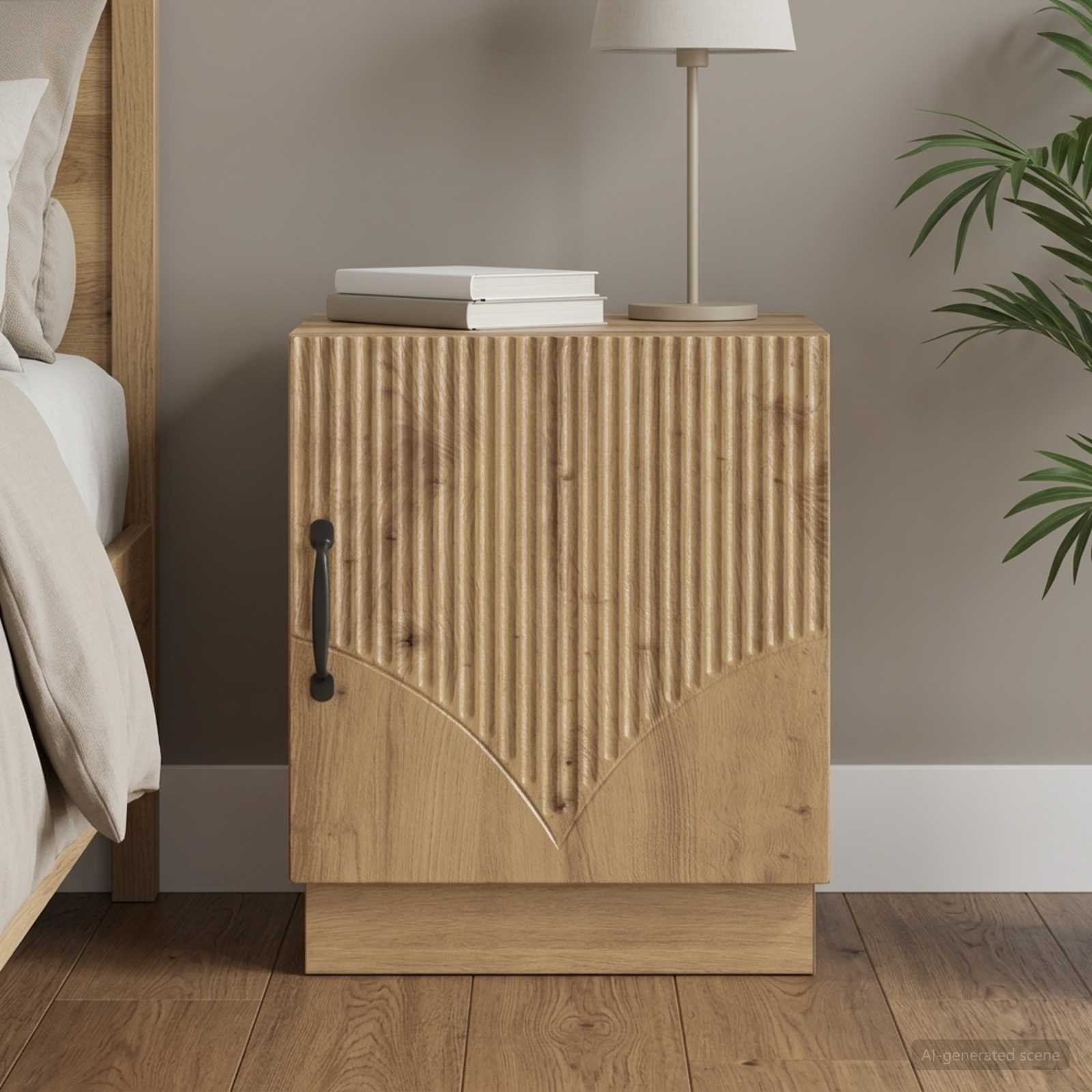 Walplus 1 Door Engineered Wood Bedside Table - Oak - 43 x 34.5 x 47 cm