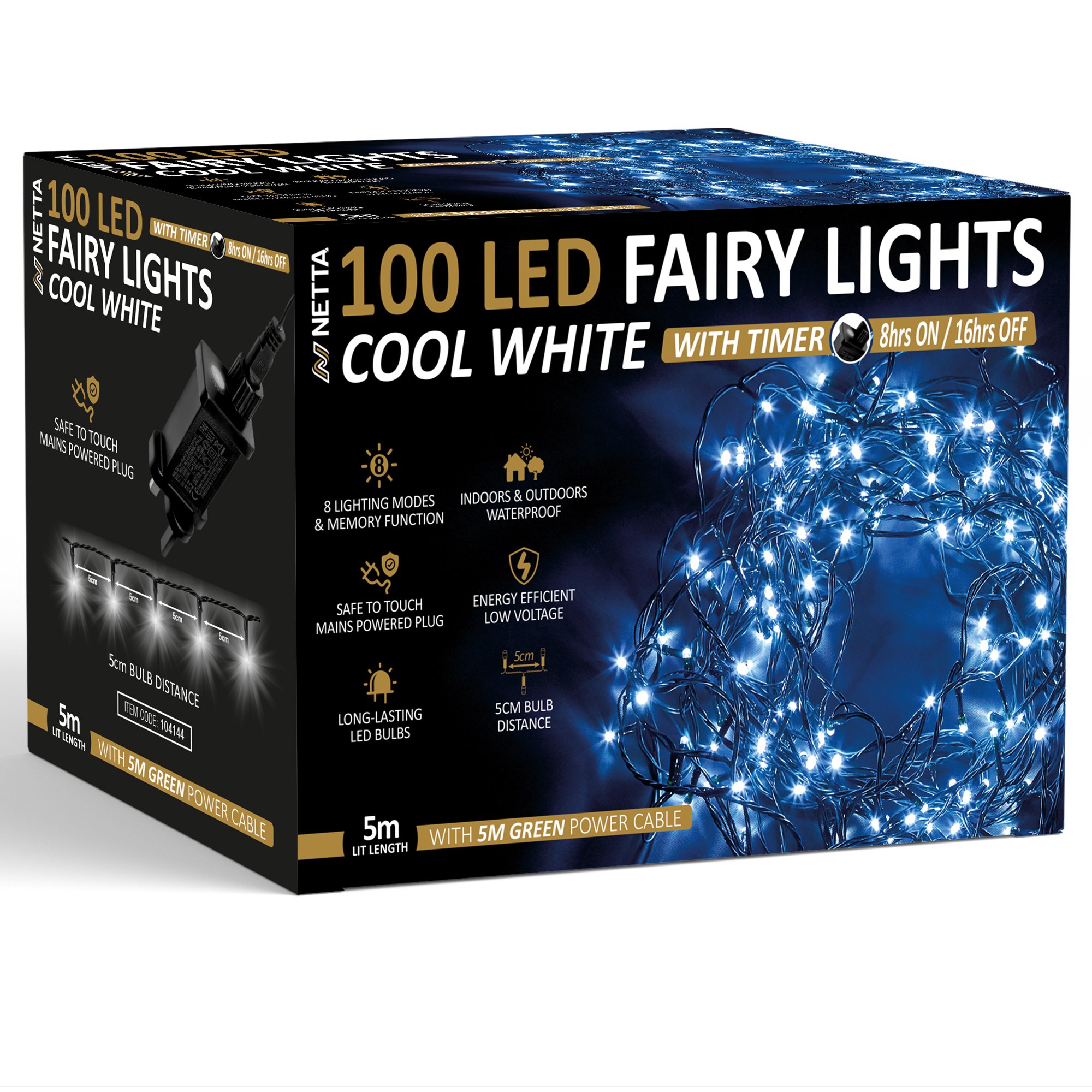 NETTA 100 LED 5m Christmas Fairy String Lights with Timer - Cool White