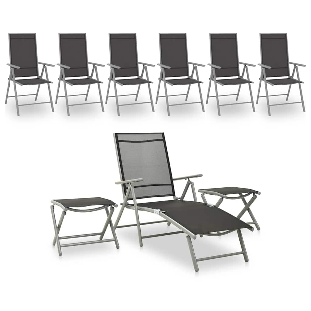 Walplus 9 Piece Aluminium Folding Garden Lounge Set - Black
