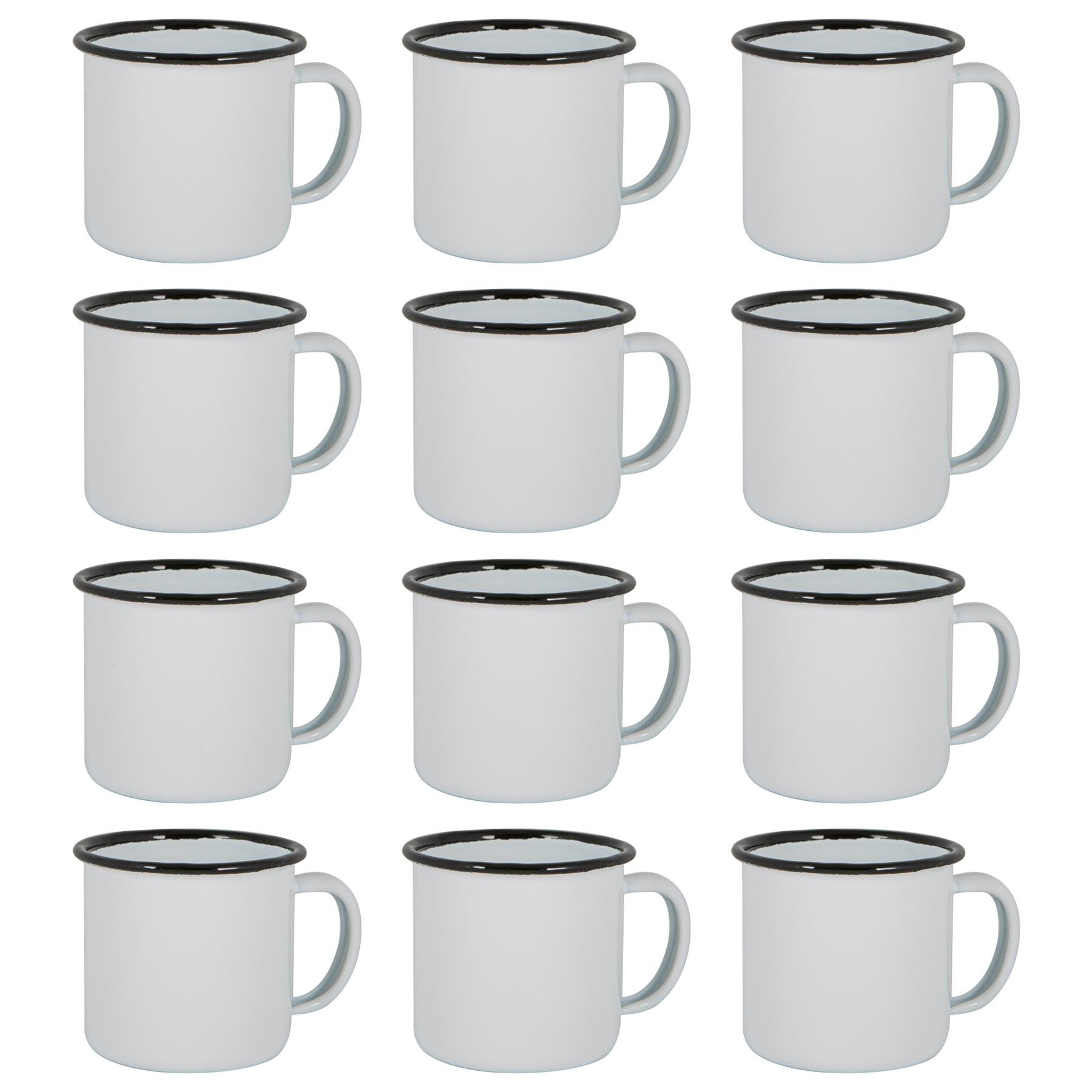 Argon Tableware White Enamel Espresso Cups - 130ml - Black - Pack of 12