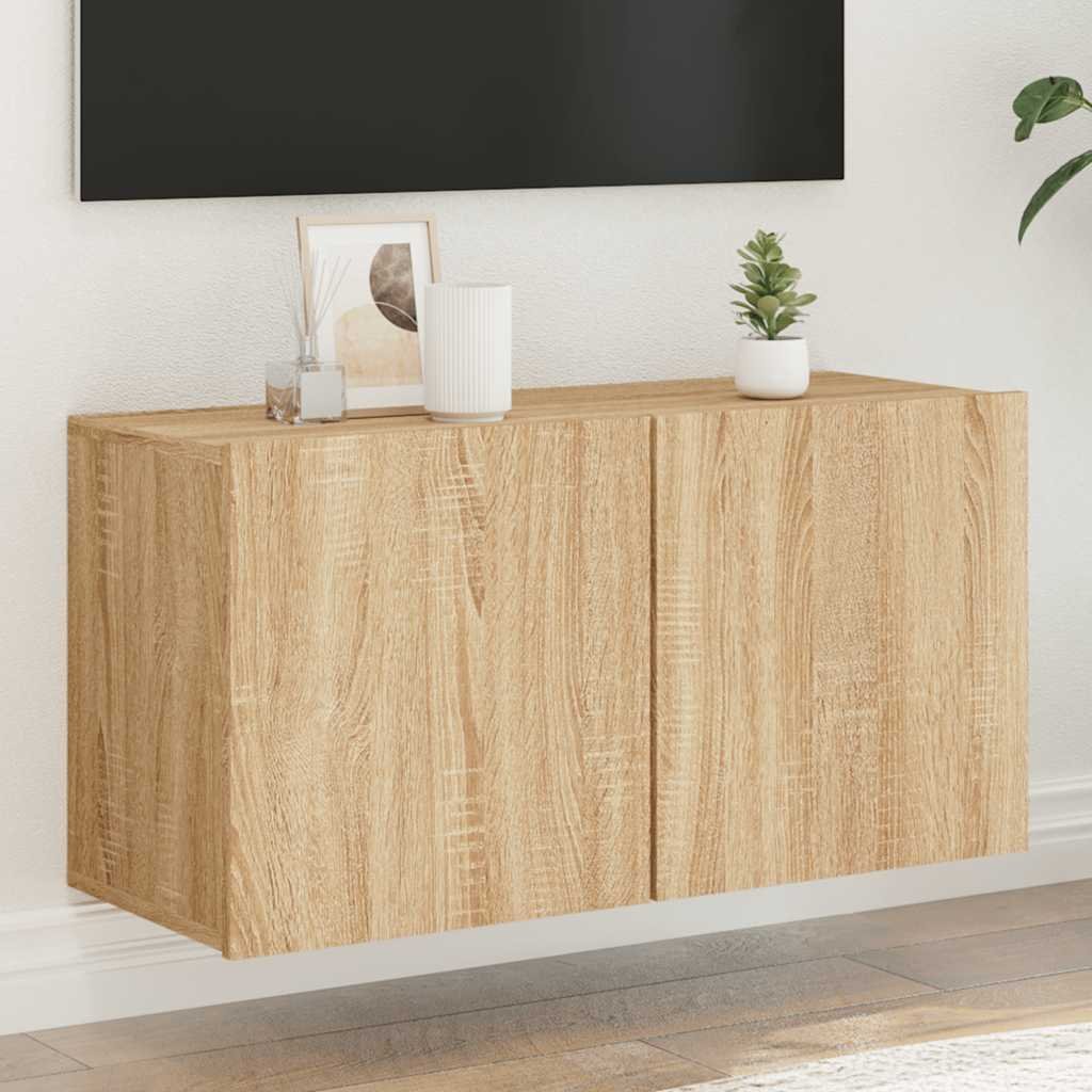 Walplus Wall Mounted Engineered Wood TV Cabinet - Light Oak - 80 x 30 x 41 cm