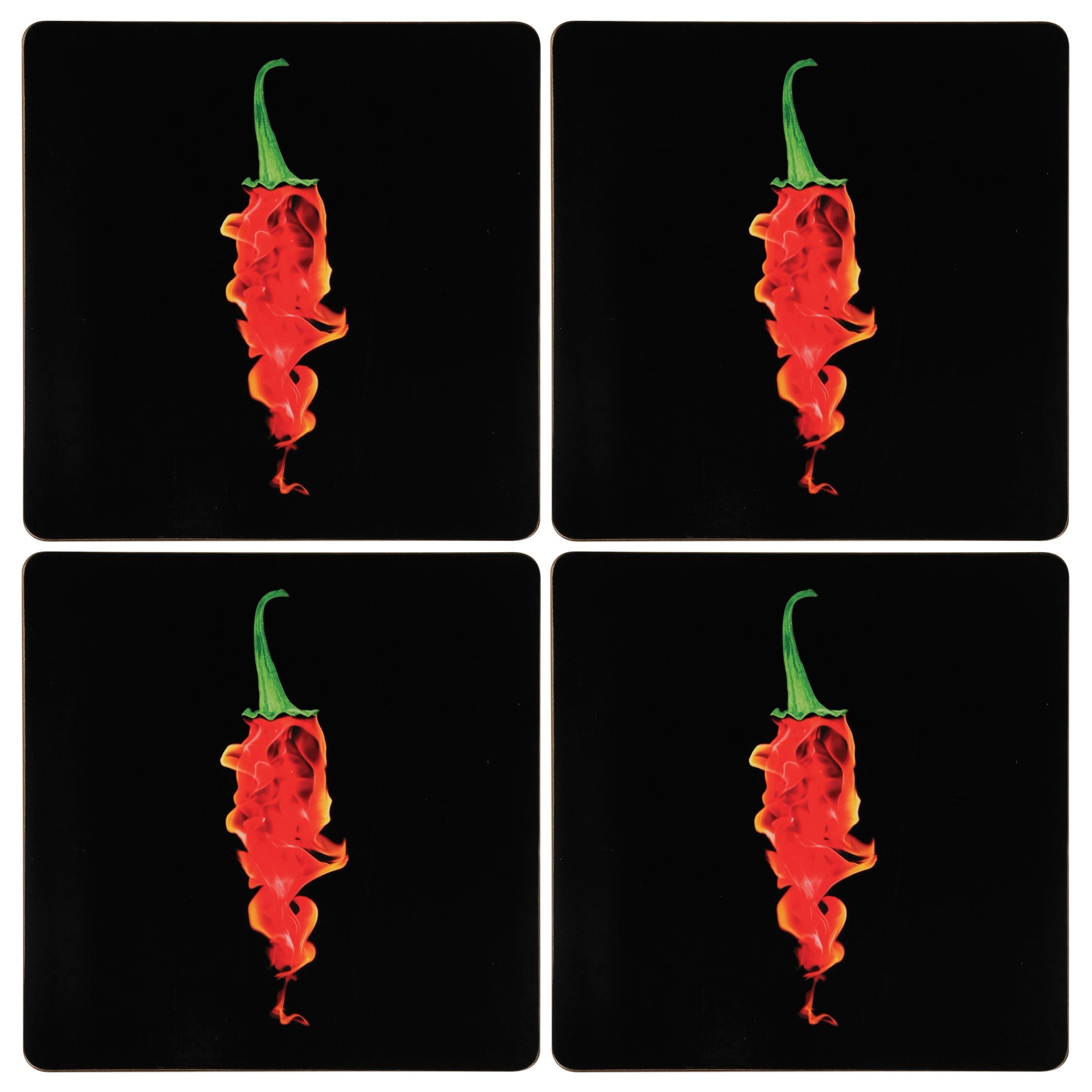 Orsina Set Of Four Flaming Chilli Placemats - Black And Red