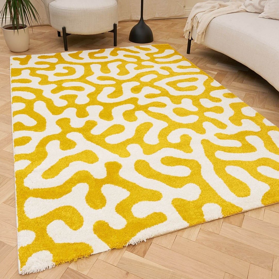 The Rugs White and Yellow Joli Abstract Rug - 80 x 150cm