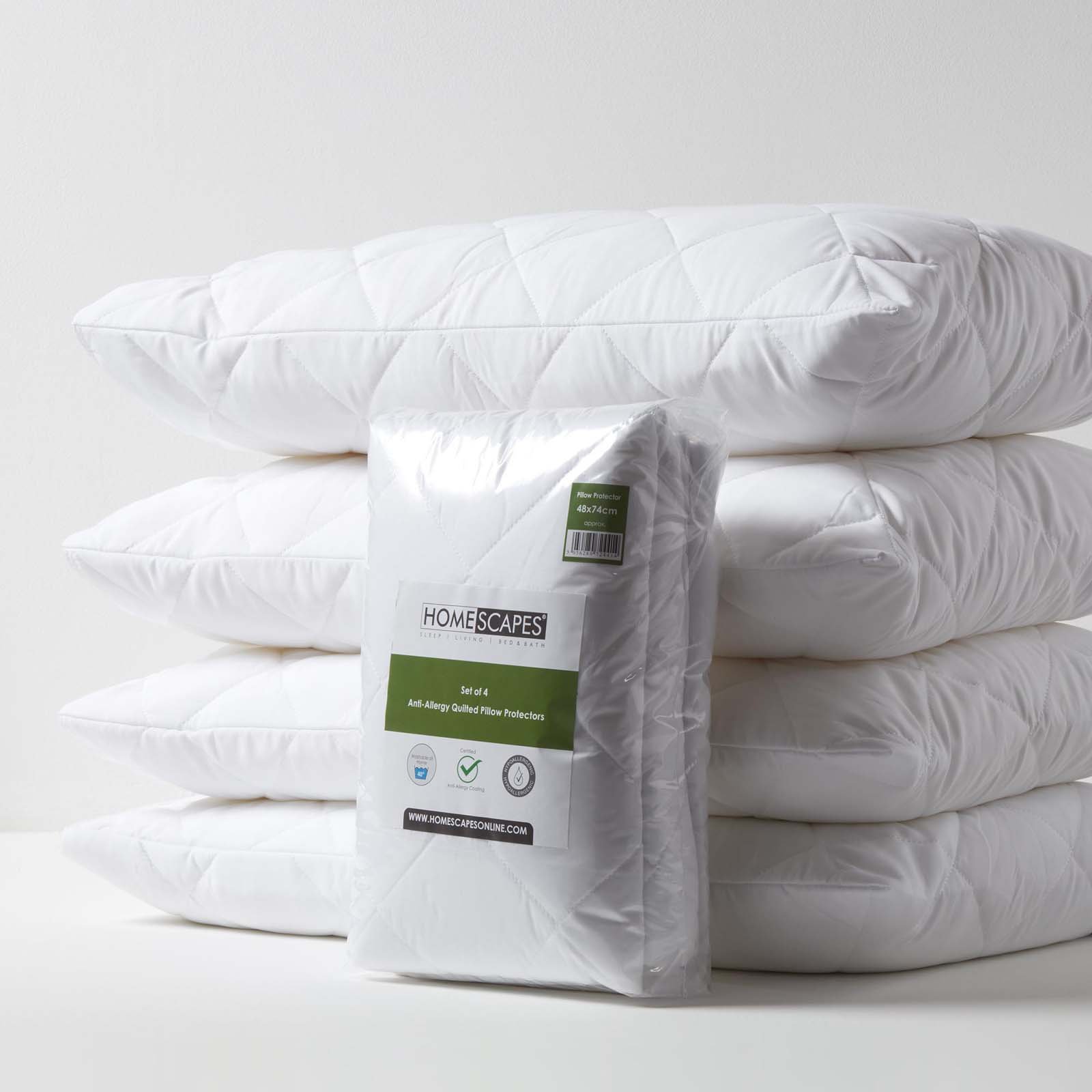 Homescapes Pack Of 4 Anti Allergy Pillow Protectors