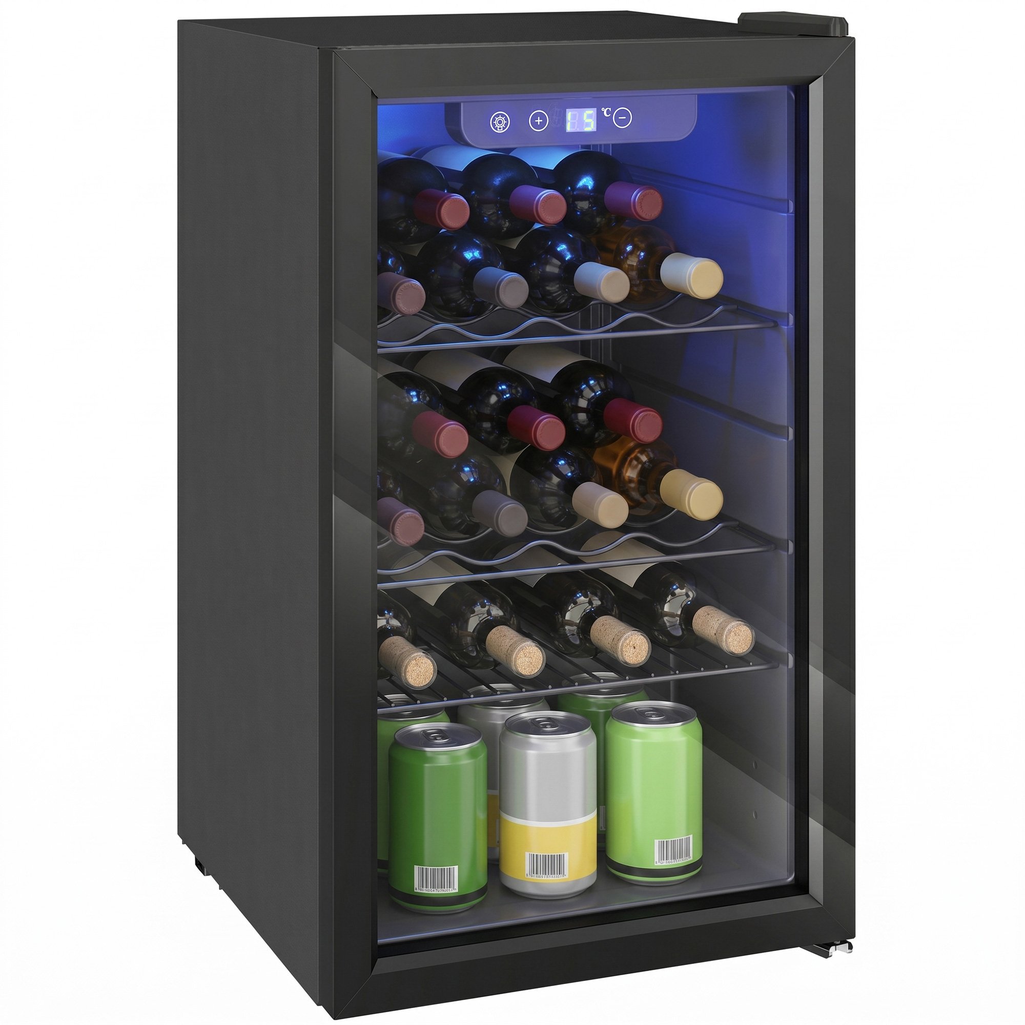 HOMCOM 24 Bottle Wine Cooler with Double layer Glass Door - Black