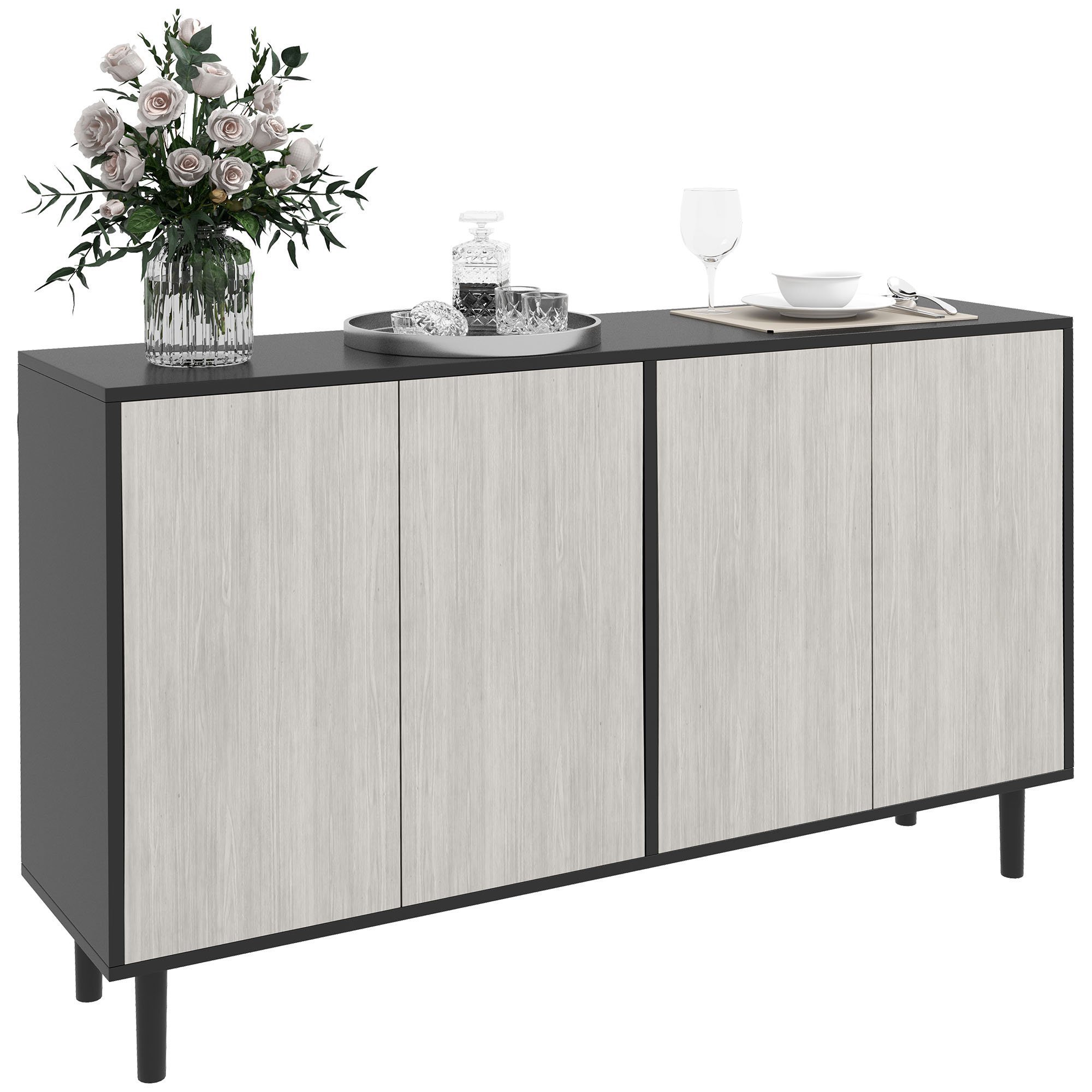 HOMCOM Wooden Modern Adjustable Storage Sideboard with 4 Doors - Black