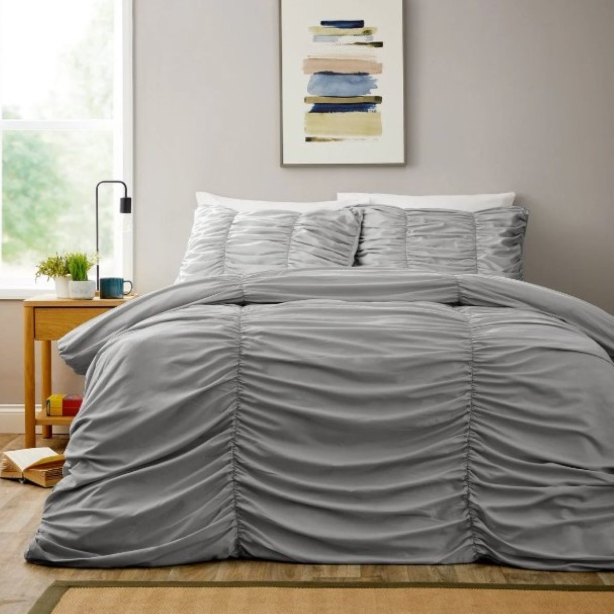 New Edge Blinds Ruched Grey Duvet Set - Single