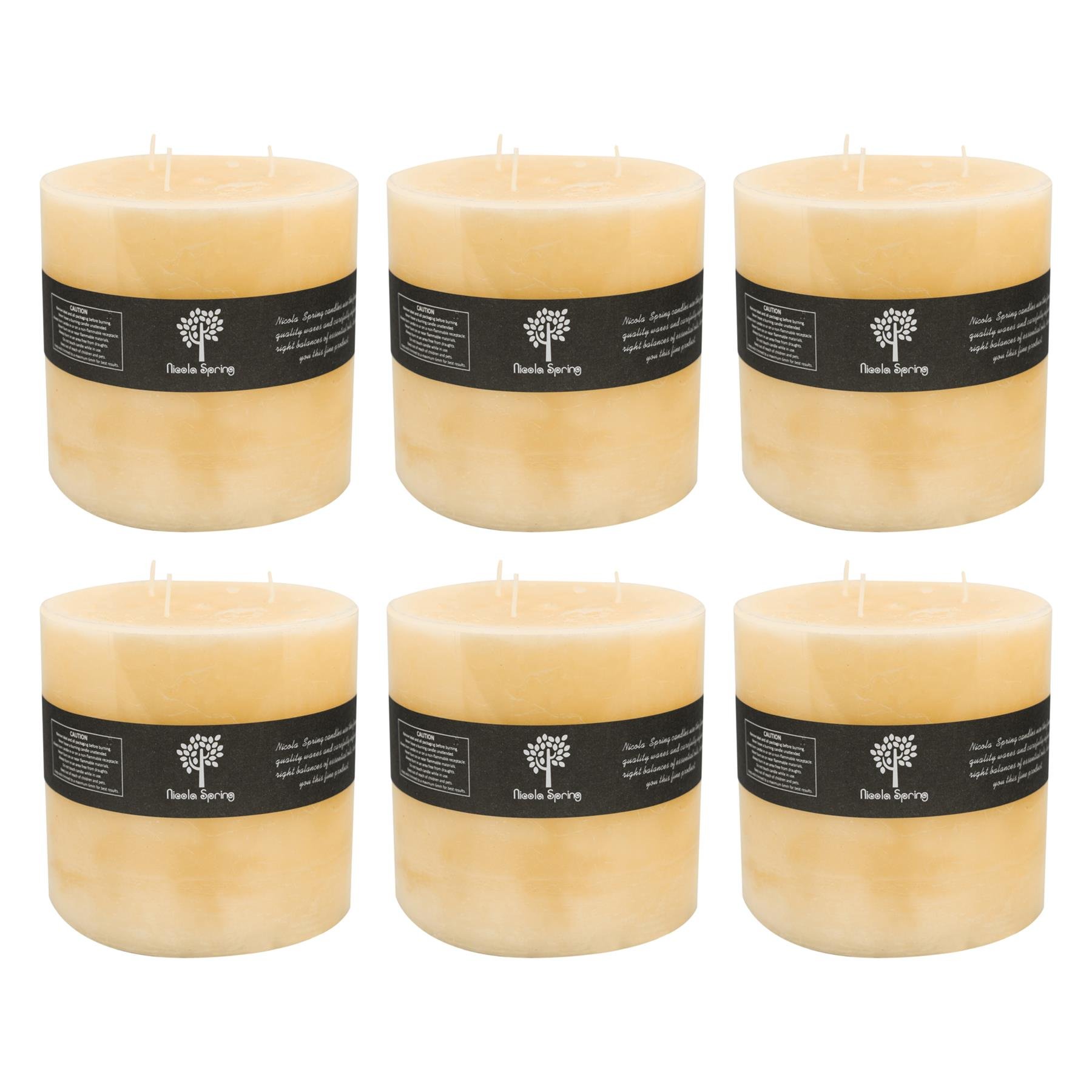 Nicola Spring Round 3 Wick Vanilla Pillar Candles Set of 6 - Cream