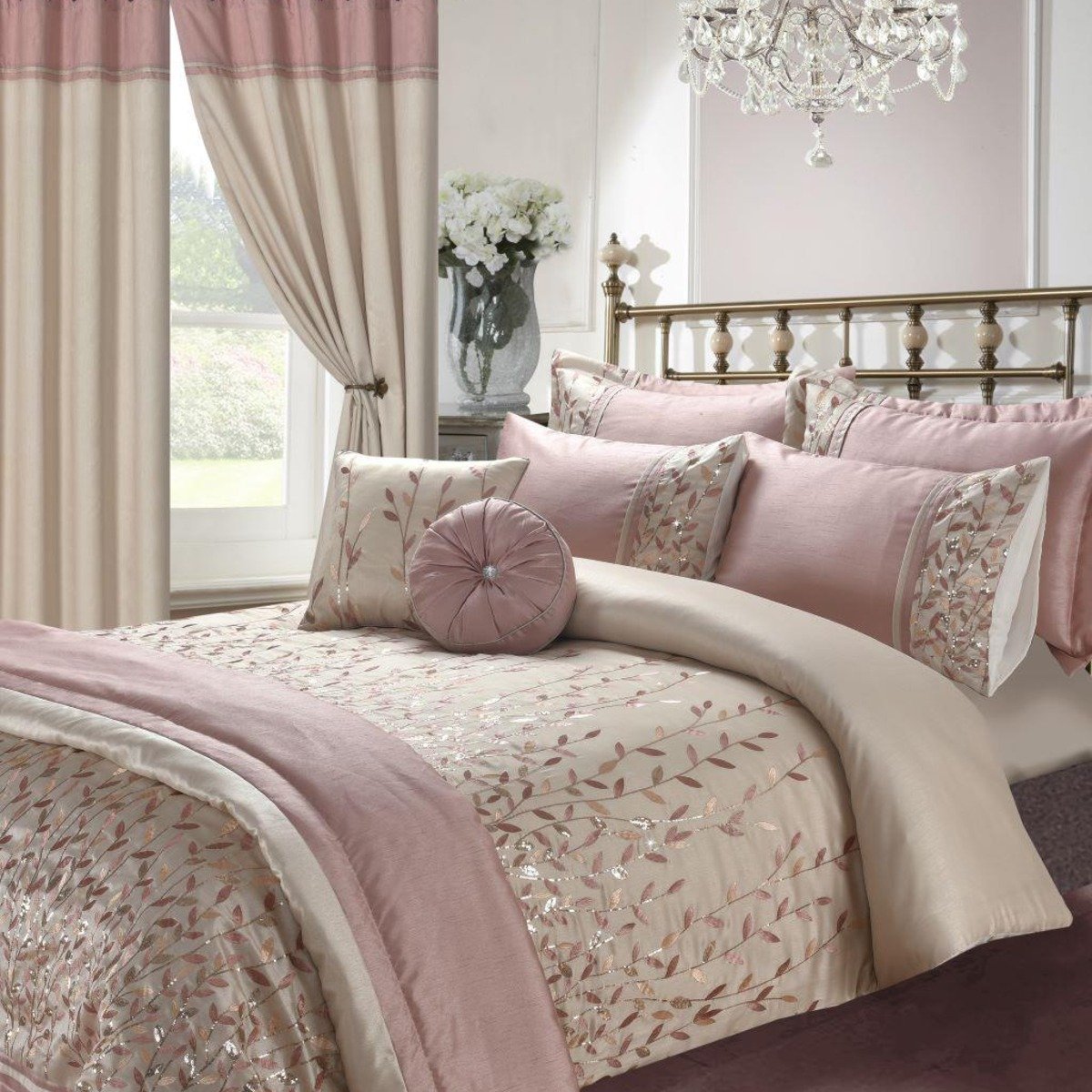 HomeSpace Direct Marie Pink Duvet Cover Set - Double