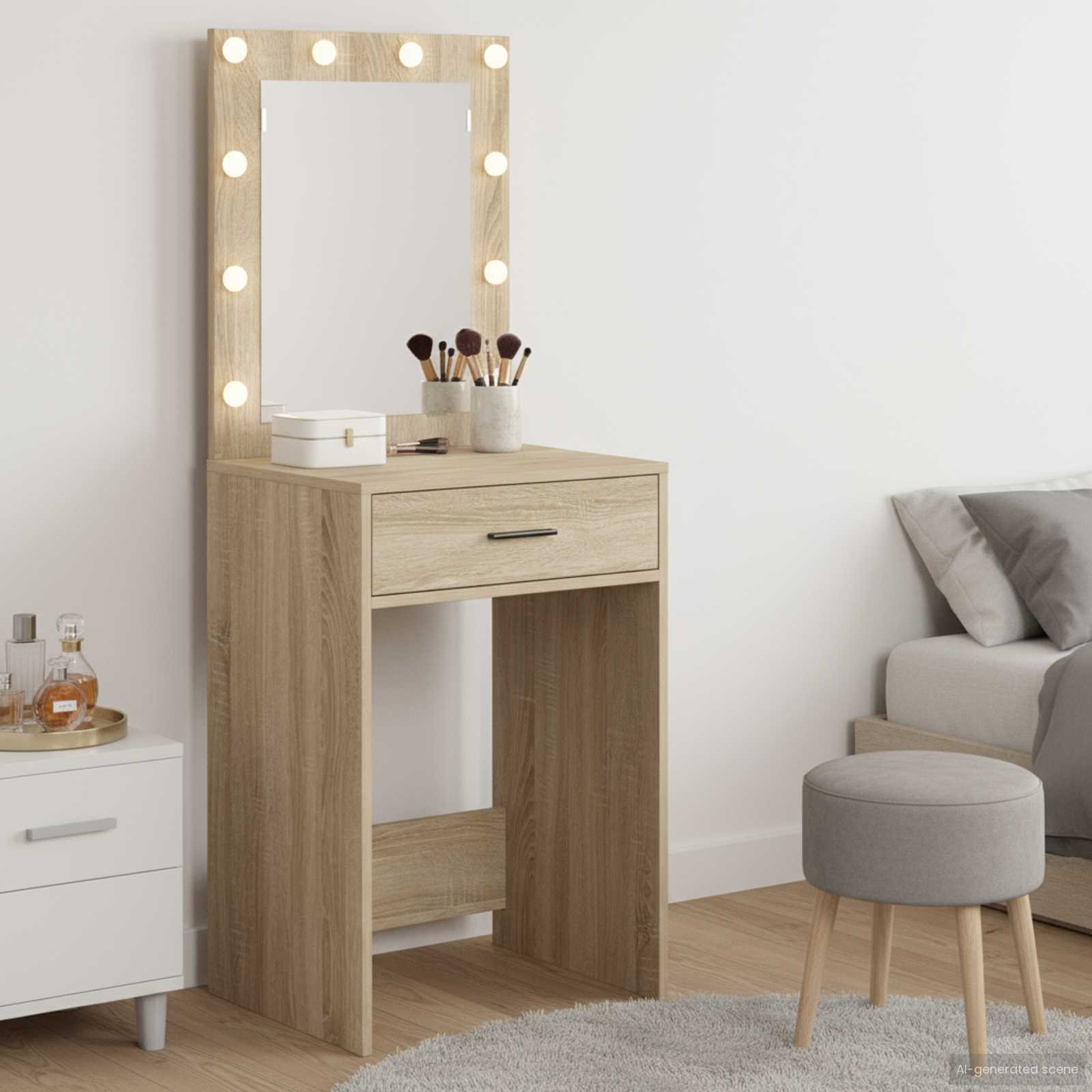 Walplus 2 Drawer Engineered Wood Dressing Table - Sonoma Oak - 50 x 41 x 135 cm