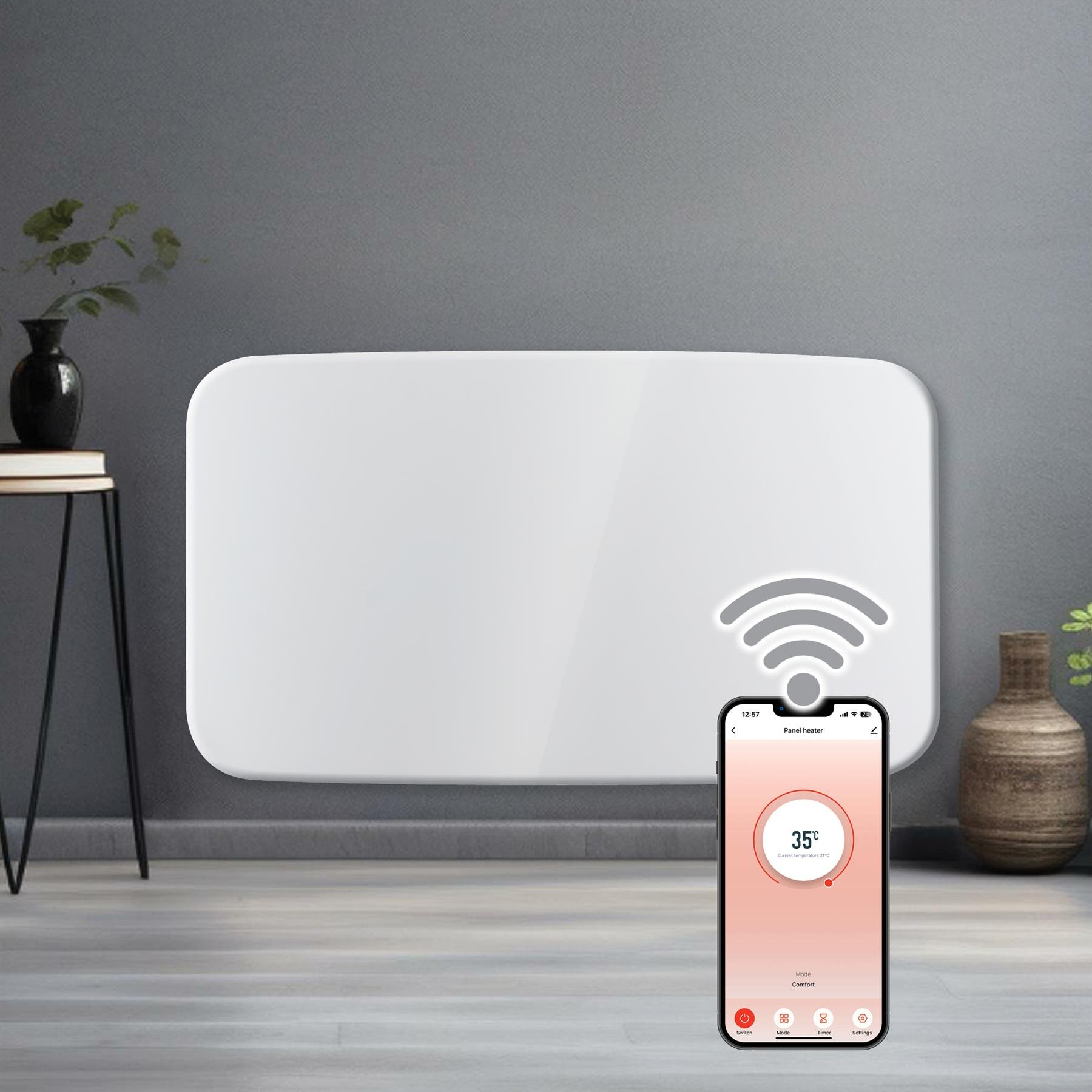 Futura 2000W Smart WiFi Curved Electric Panel Heater - White