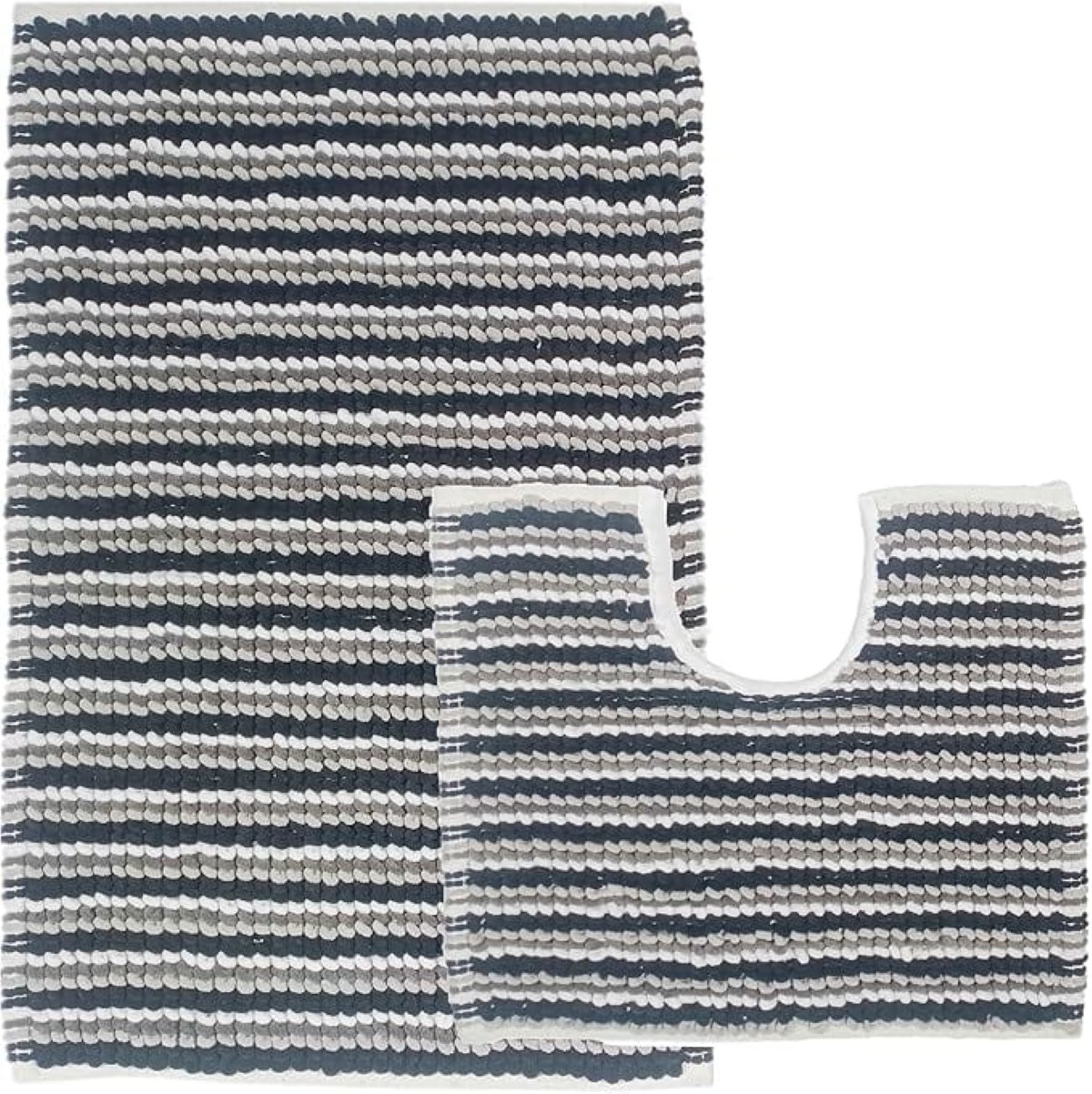 New Edge Blinds Amalfi 2 Piece Bath Mat & Pedestal Set - Black/Grey