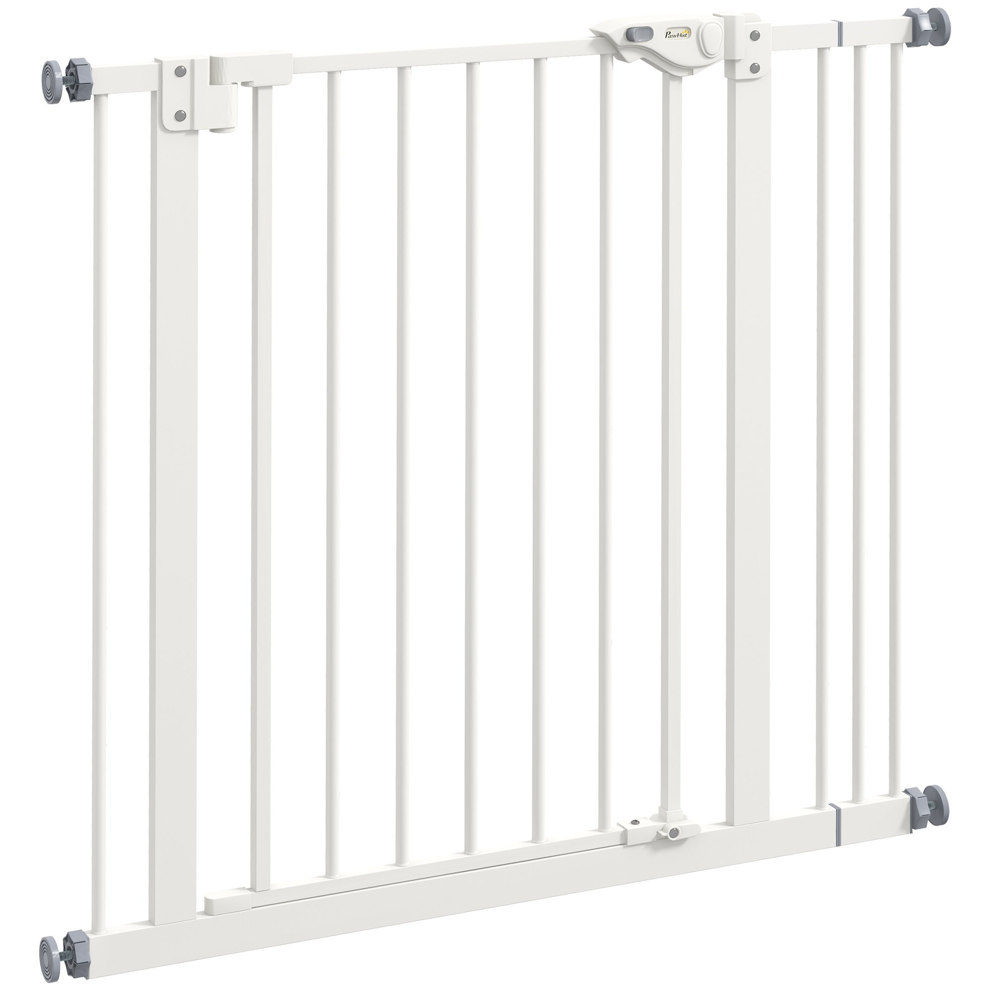 PawHut Pressure Fit 1-Extension Auto Close Dog Gate - 74-87cm - White