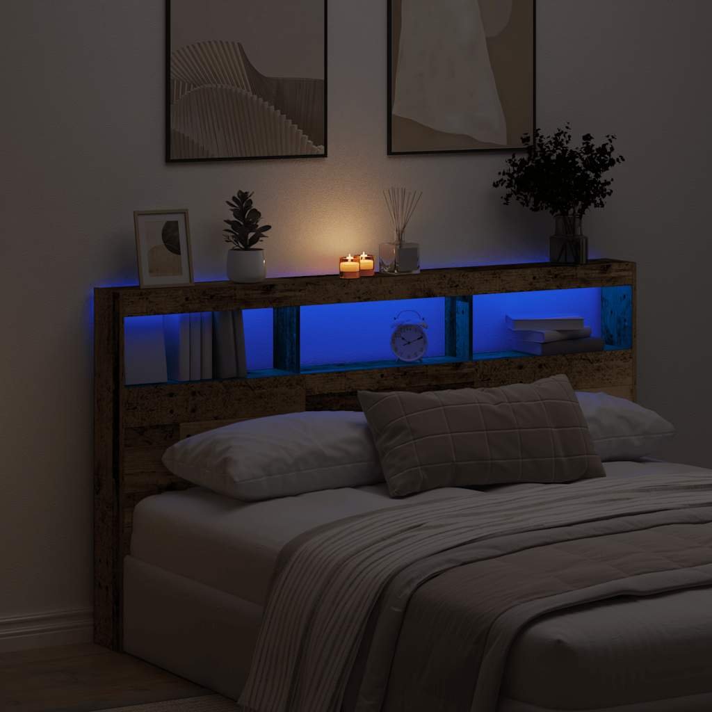 Walplus Engineered Wood LED Headboard Cabinet - Dark Wood - 180 x 17 x 102 cm