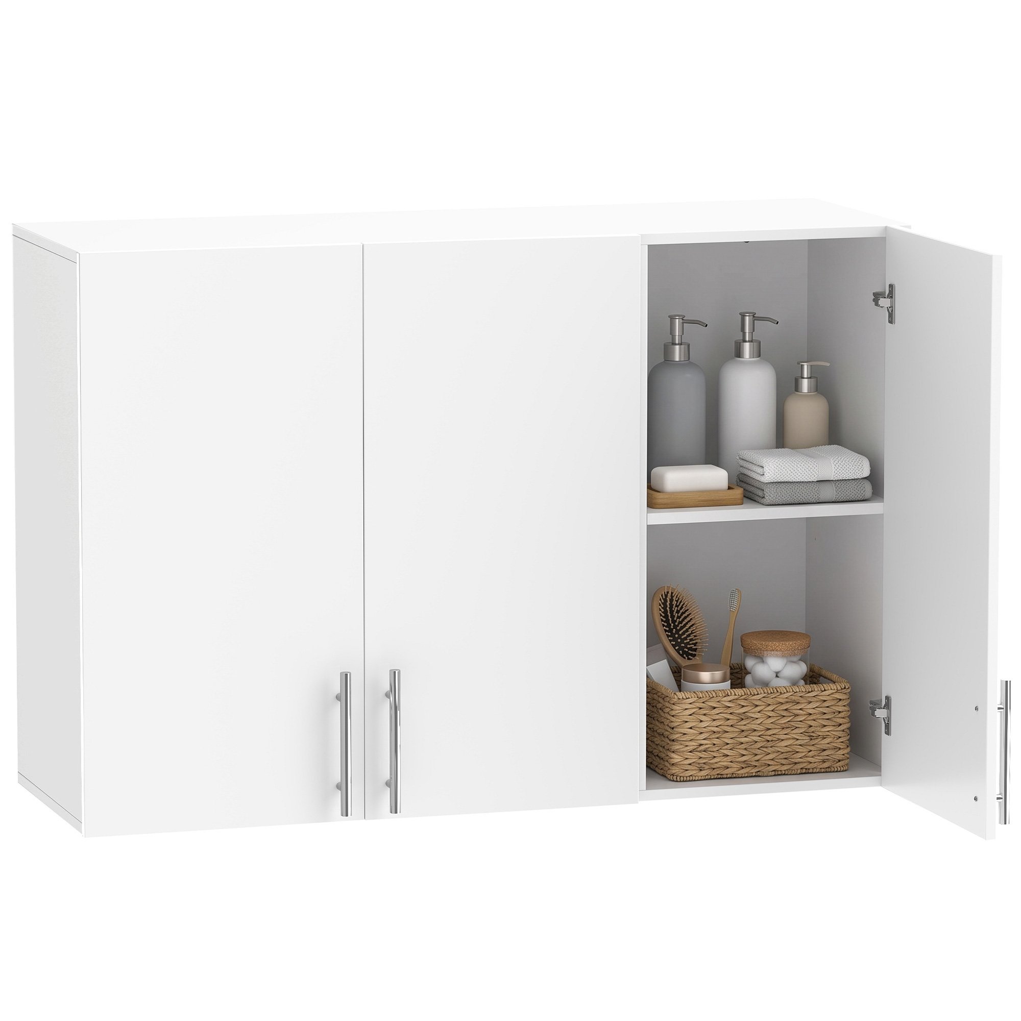 HOMCOM 90 x 31 x 60cm 3 Door High Gloss Bathroom Wall Cabinet – White