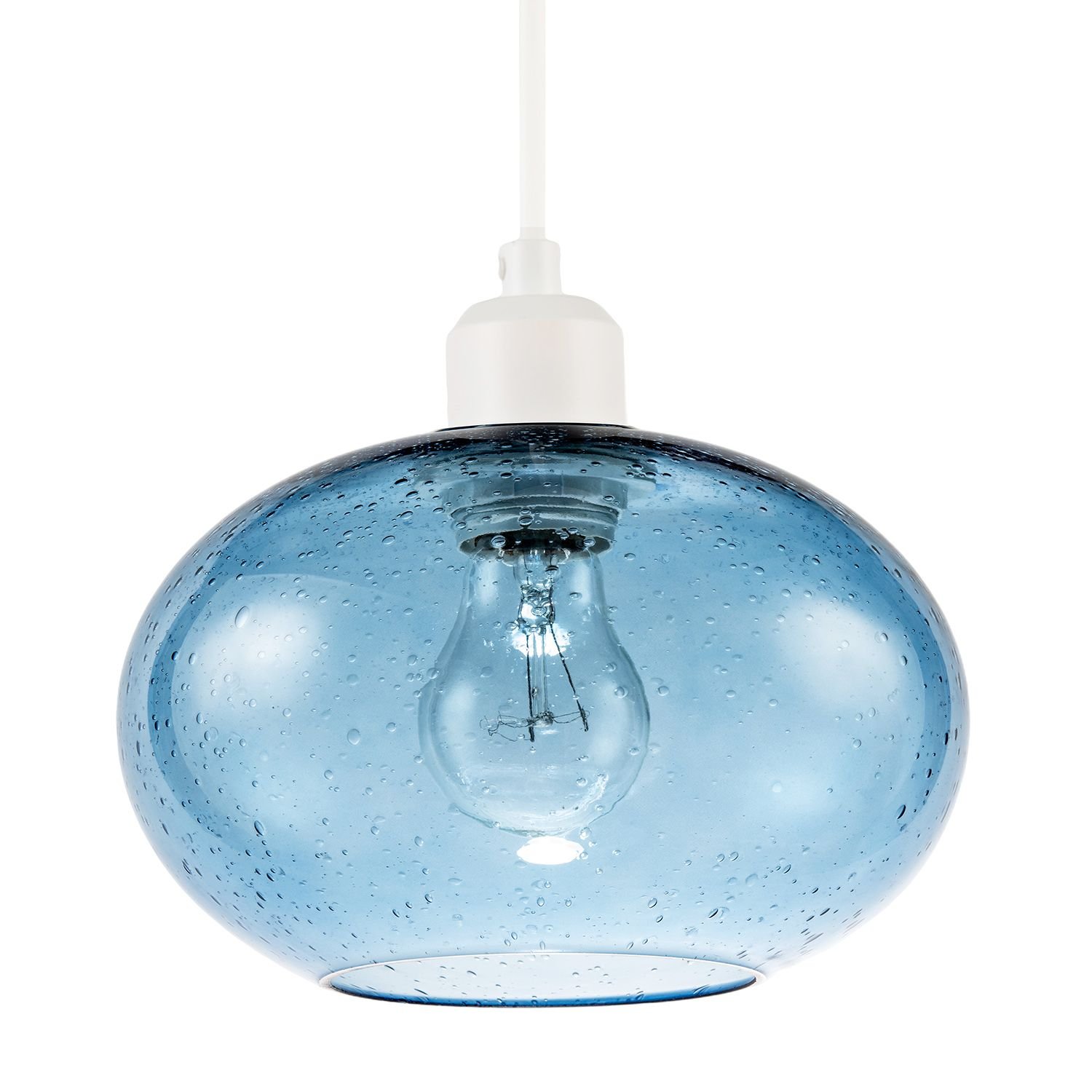 Happy Homewares Blue Blown-Glass with Subtle Air Bubbles Pendant Shade - 20cm
