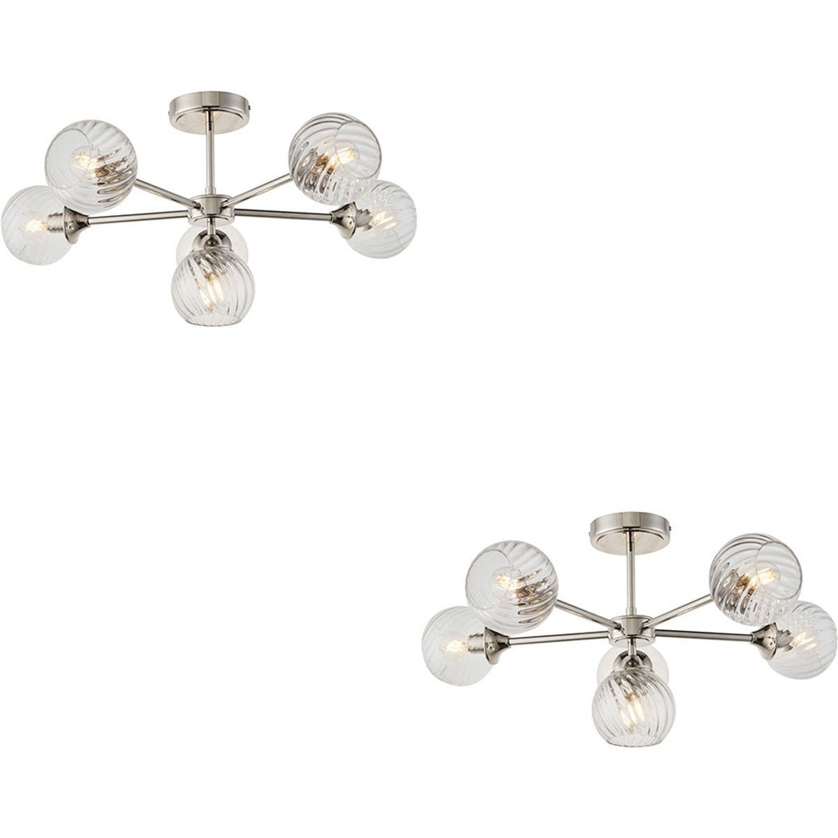 Loops Direct Set of 2 6-Light Semi Flush Ceiling Light - Bright Nickel