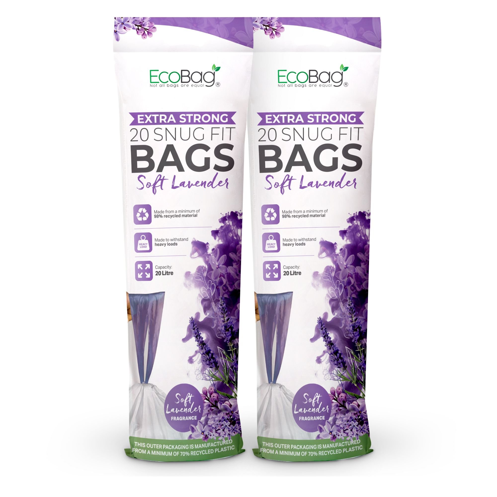 EcoBag 20L Lavender Scented Drawstring Kitchen Bin Liners - Pack of 40
