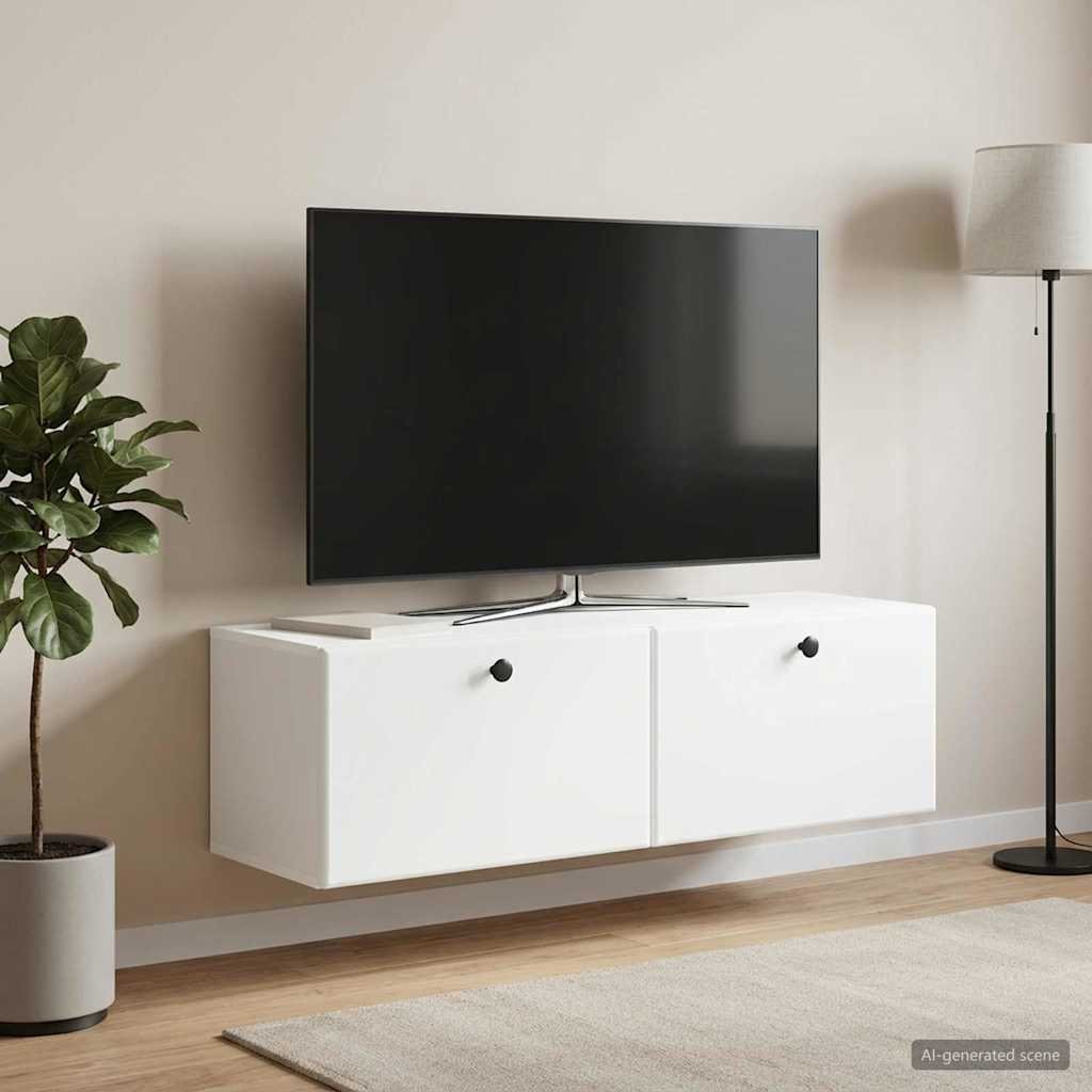 Walplus Wood Wall Mounted TV Cabinet Wall-Mounted - White - 98 x 31 x 30 cm