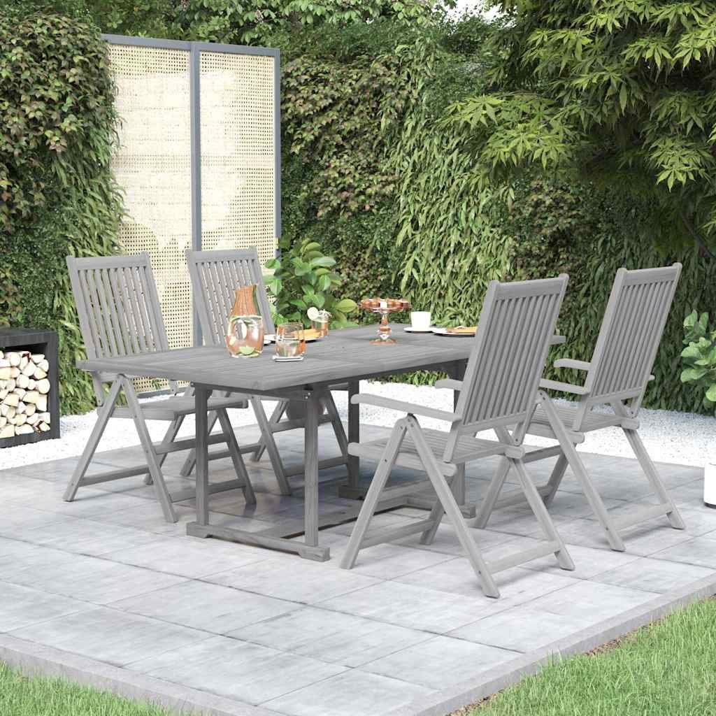 Walplus 5 Piece Acacia Wood Garden Dining Set - Grey - 150-200 x 100 x 75 cm