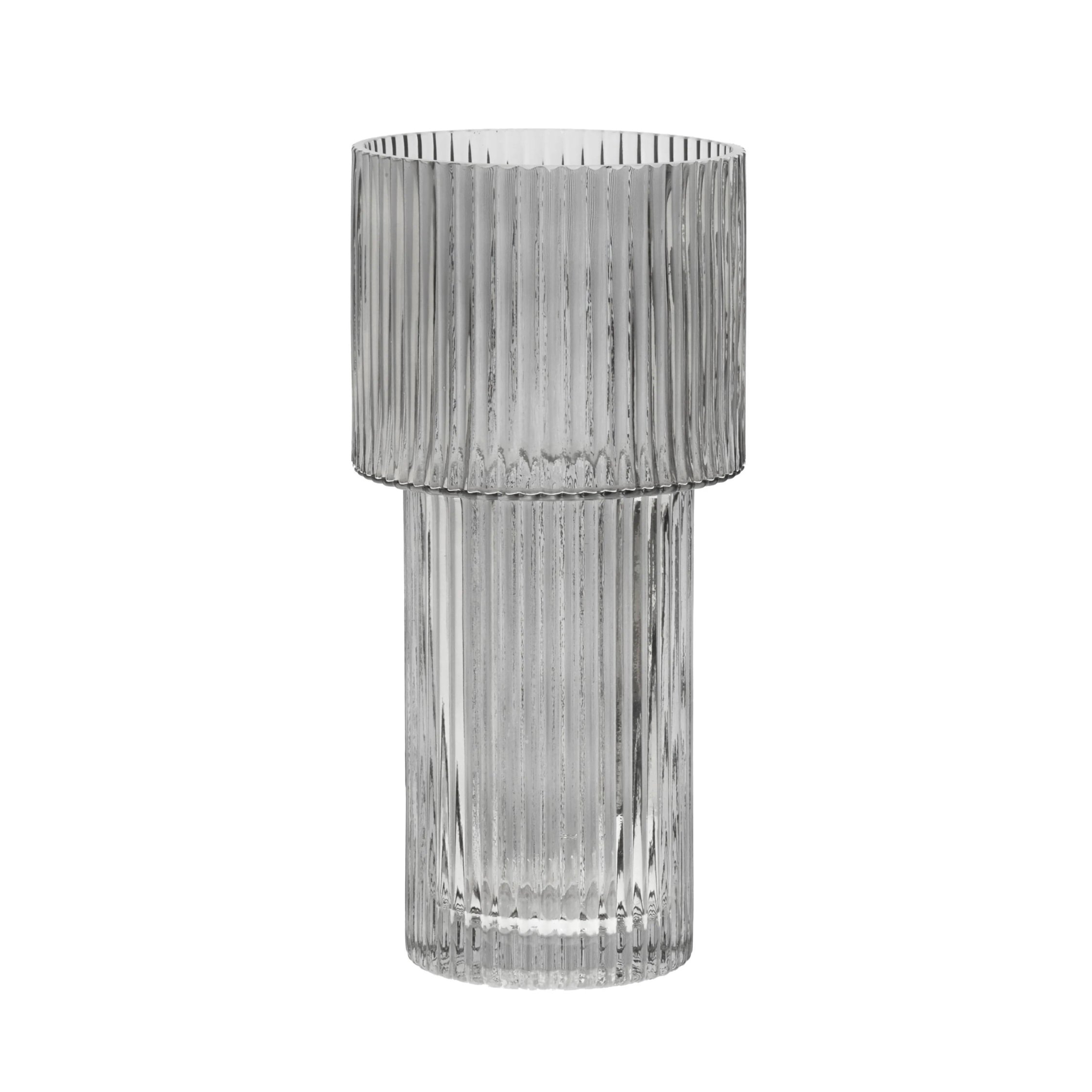 Orsina Esma Large Ribbed Glass Vase - Grey