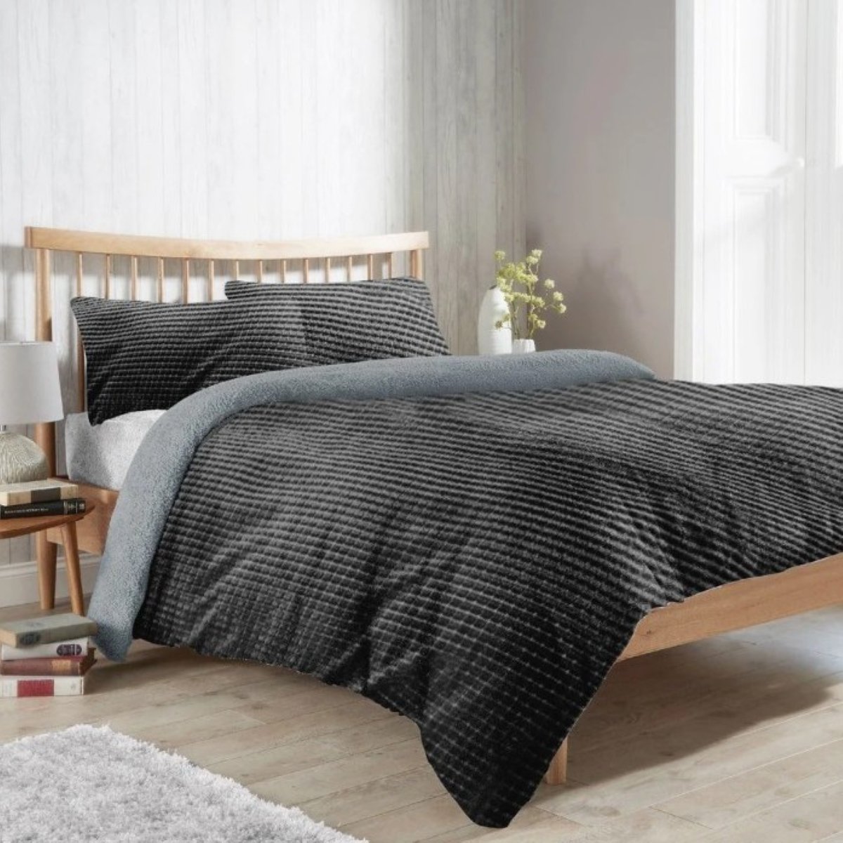 New Edge Blinds Maine Check Fluffy Fleece Grey Duvet Set - Single