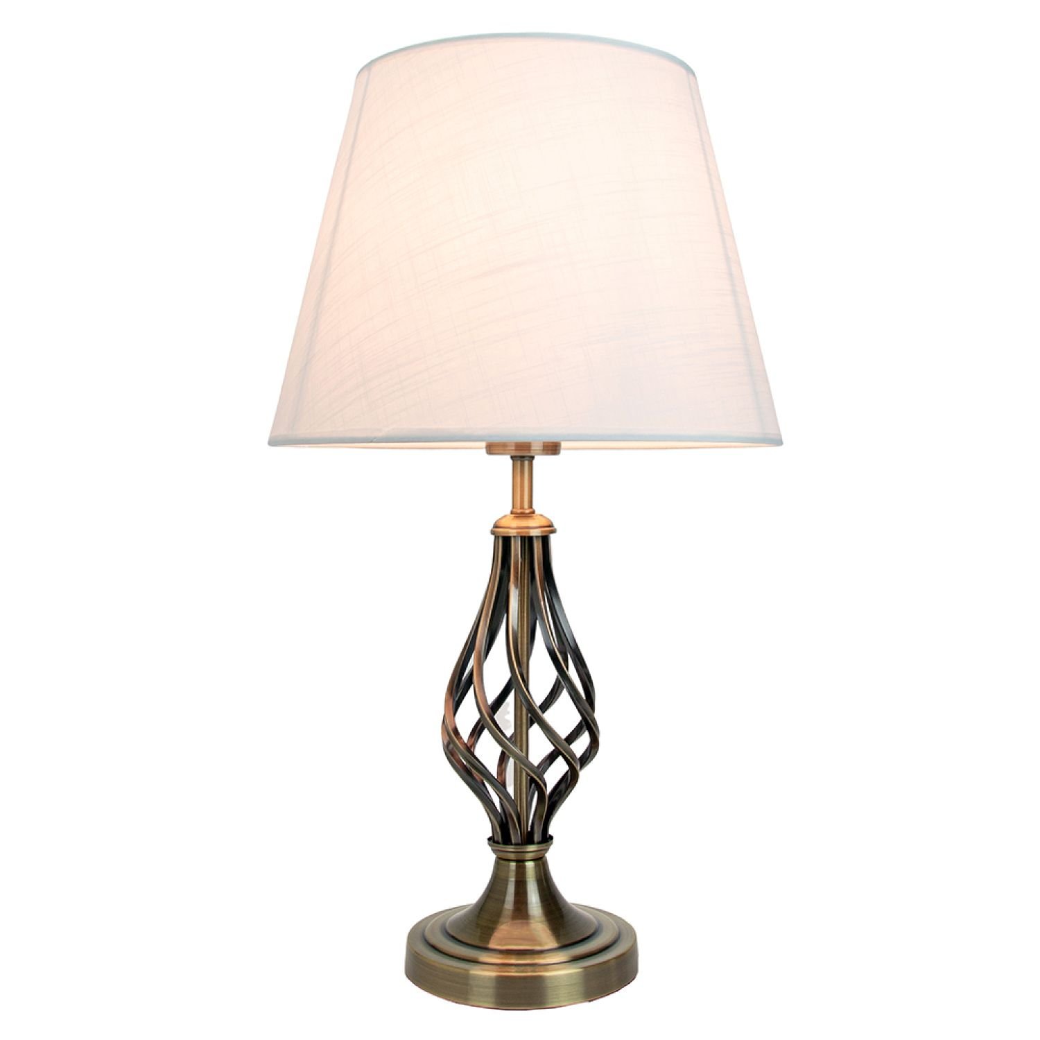 Happy Homewares Antique Brass with Barley Twist Base and Linen Table Lamp - 36cm