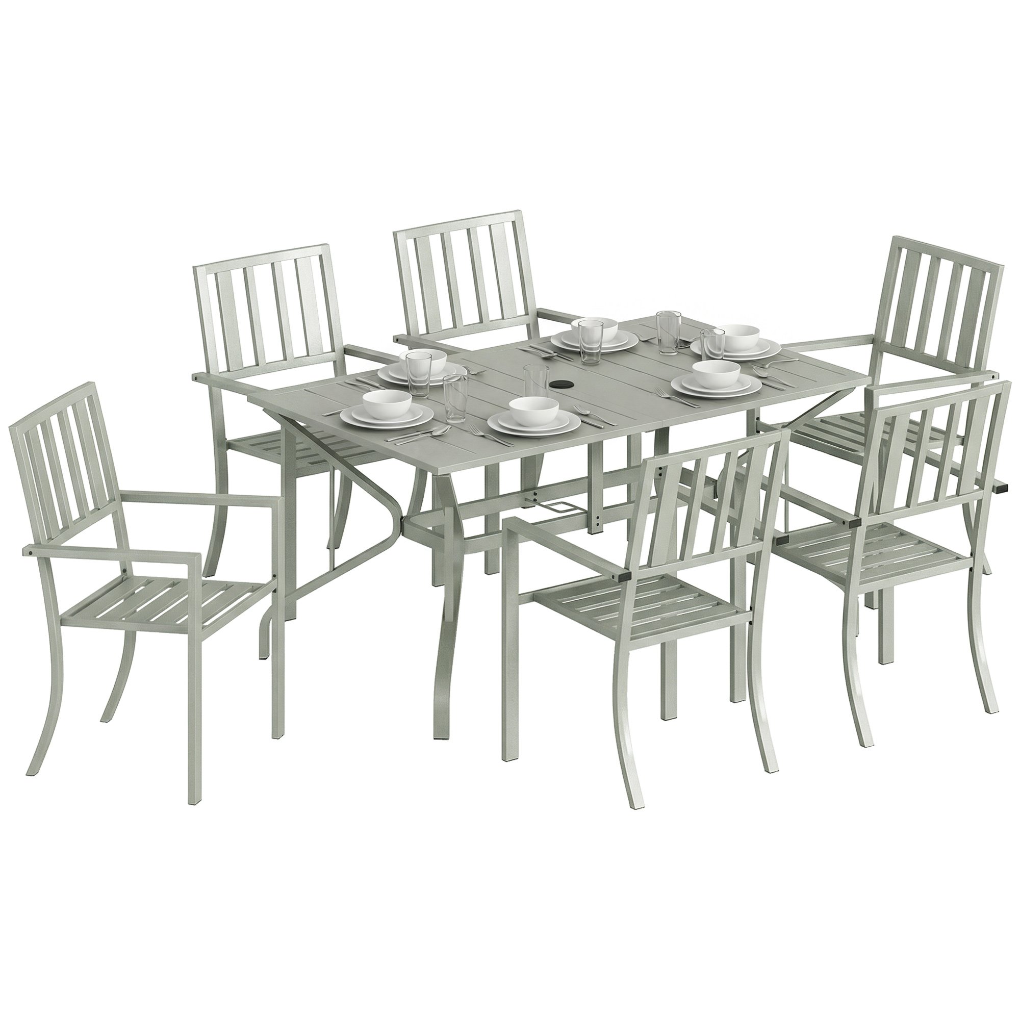 Outsunny 6 Seater Metal Garden Dining Set - Light Grey