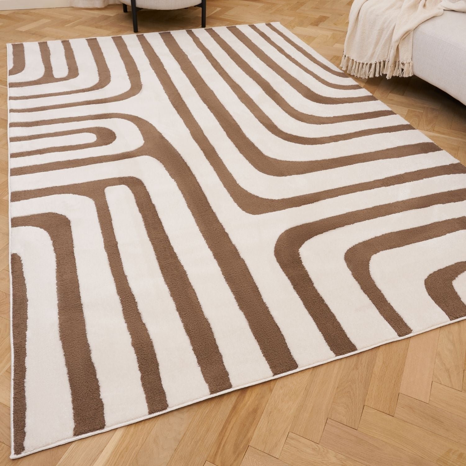 The Rugs Brown Loft Curved Line Rug - 120 x 170cm