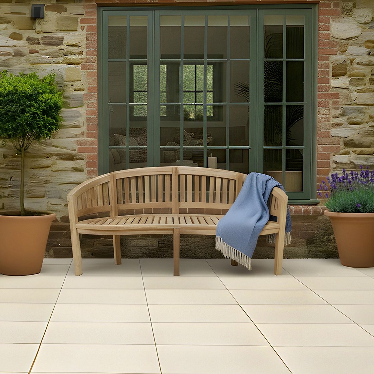 Charles Bentley Teak Curved Bench - Brown