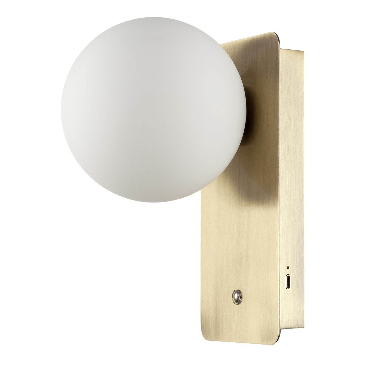 Happy Homewares Antique Brass Rechargeable with Opal Globe Wall Light - 15cm
