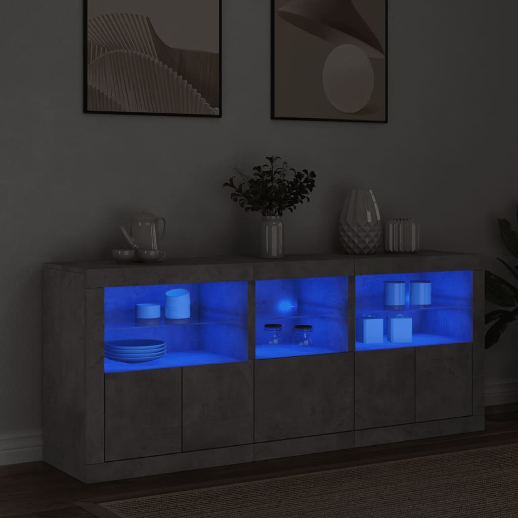 Walplus LED Engineered Wood Sideboard - Concrete Grey - 162 x 37 x 67 cm